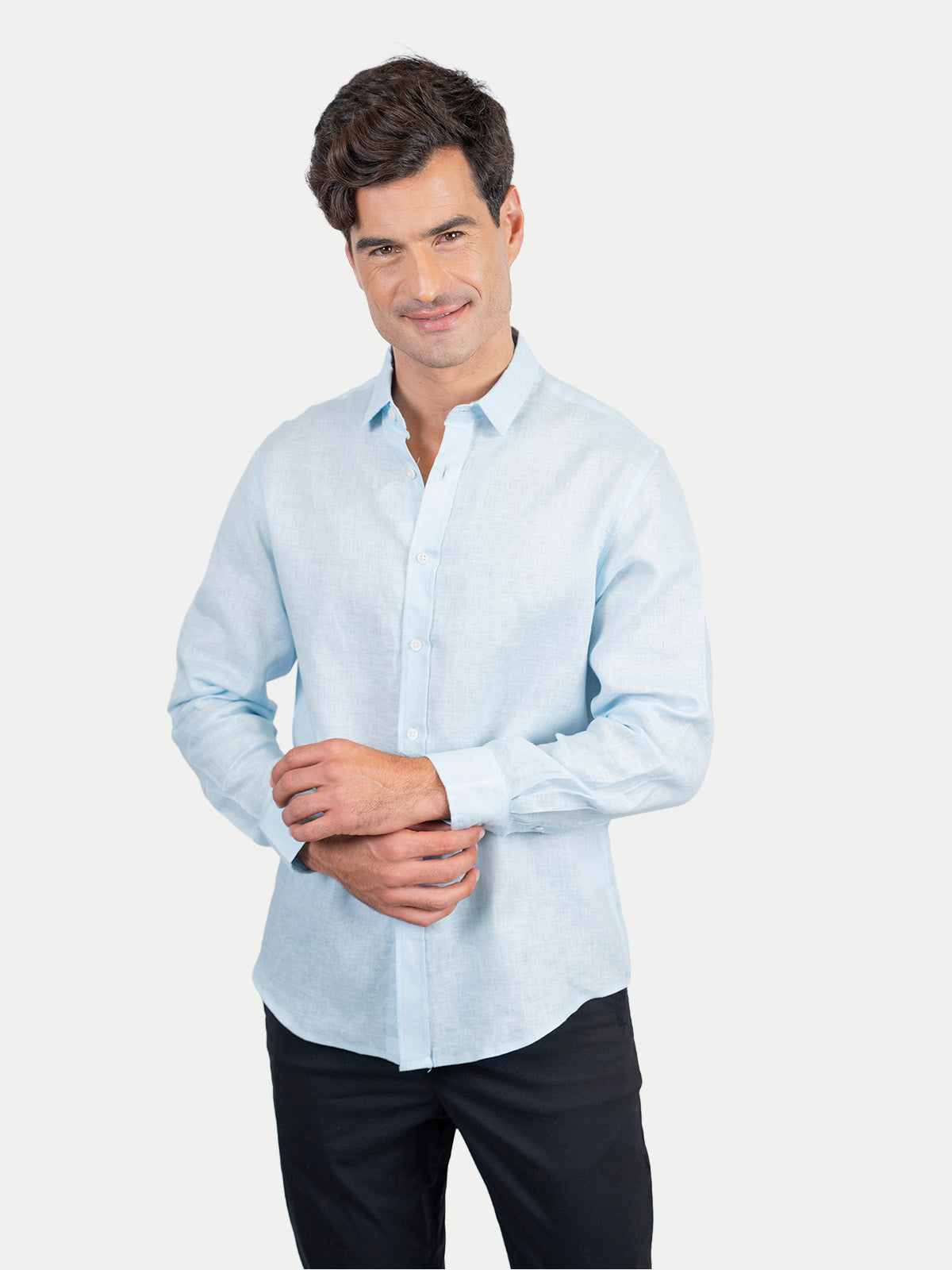 Camisa de Lino para Hombre - 100% Lino Premium Azul Cielo - Manga Larga