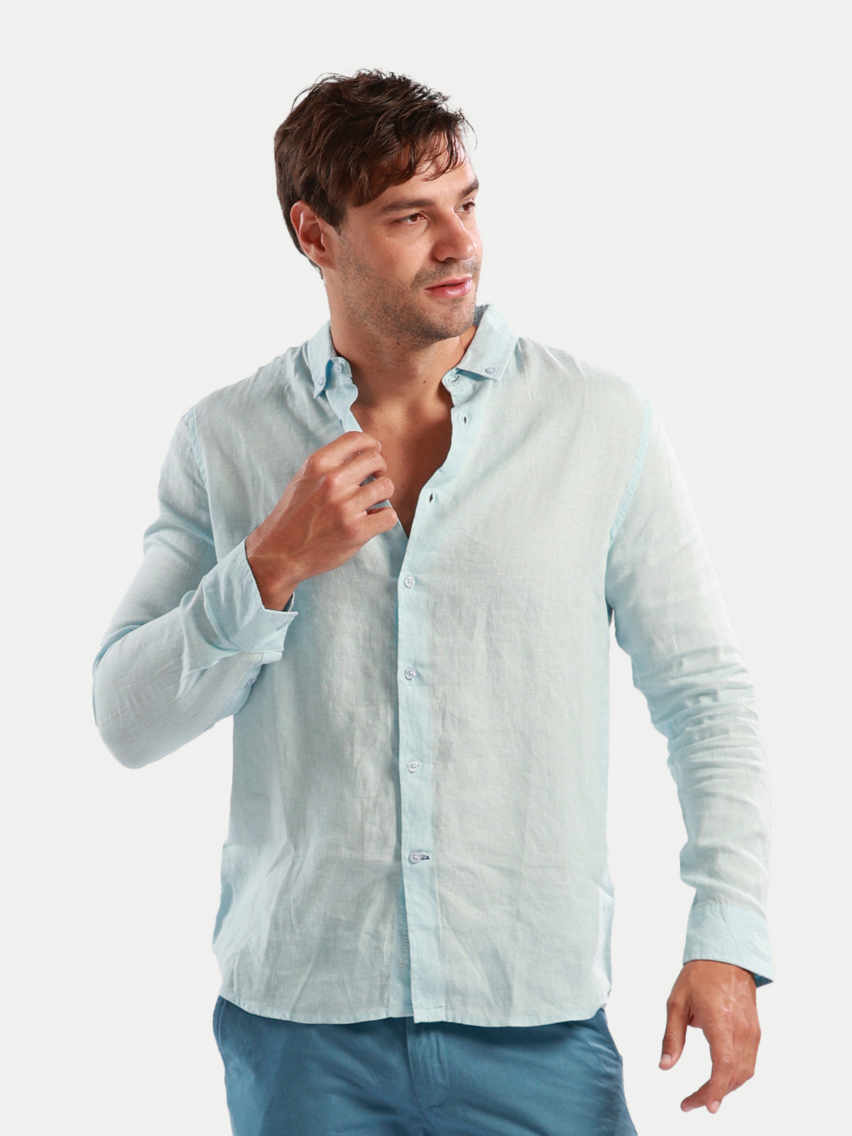 Camisa de Lino para Hombre - 100% Lino Premium Celeste - Manga Larga