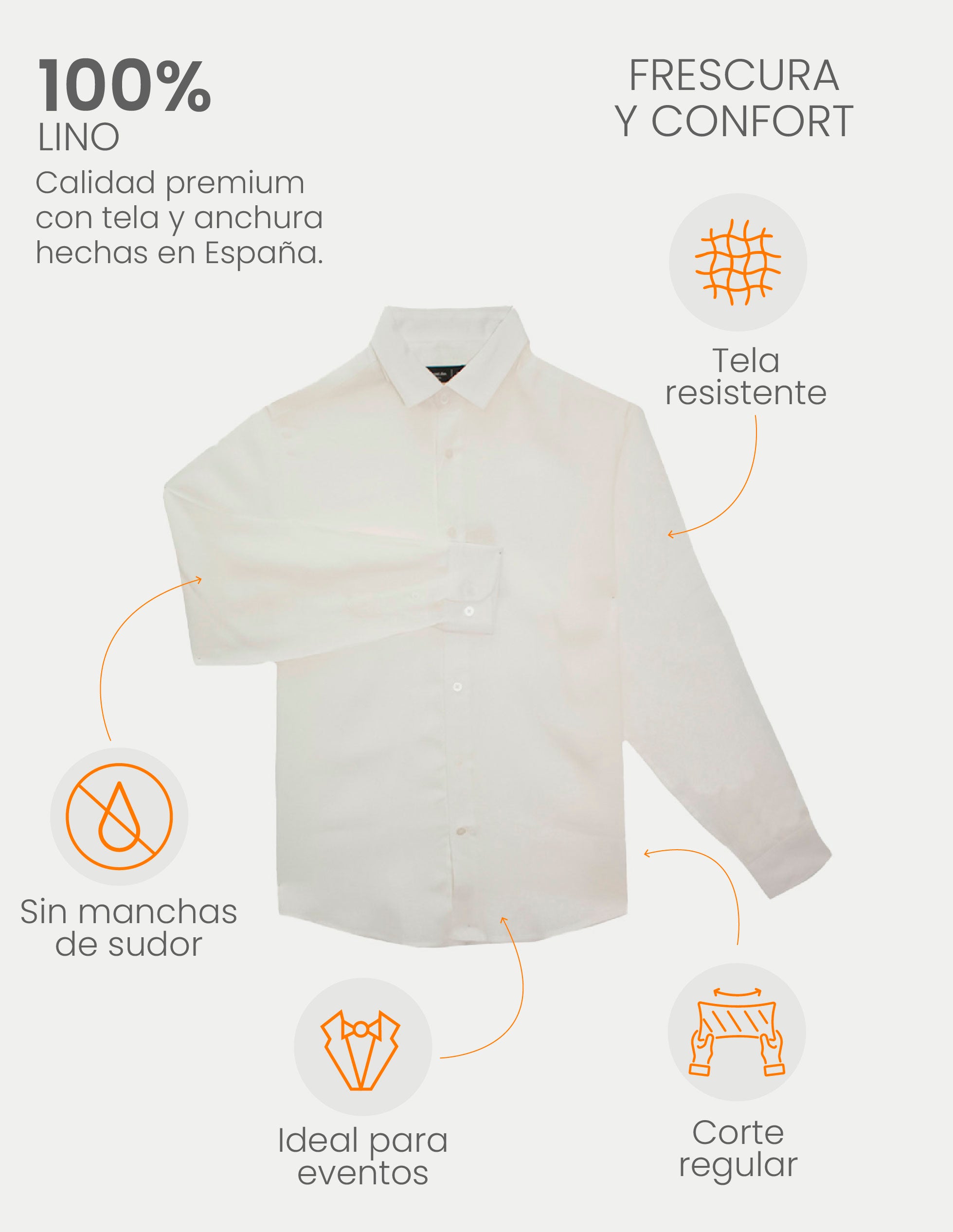 Camisa de Lino para Hombre - 100% Lino Premium Off White - Manga Larga