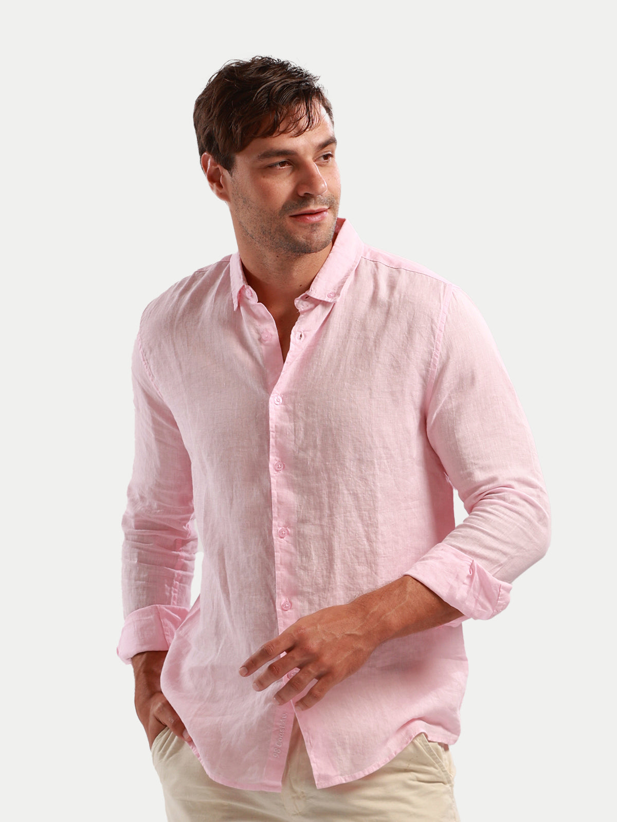 Camisa de Lino para Hombre - 100% Lino Premium Rosa - Manga Larga
