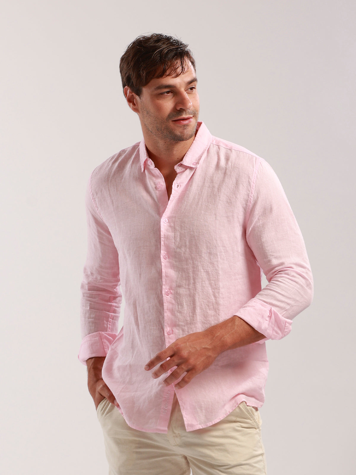 Camisa de Lino para Hombre - 100% Lino Premium Rosa - Manga Larga