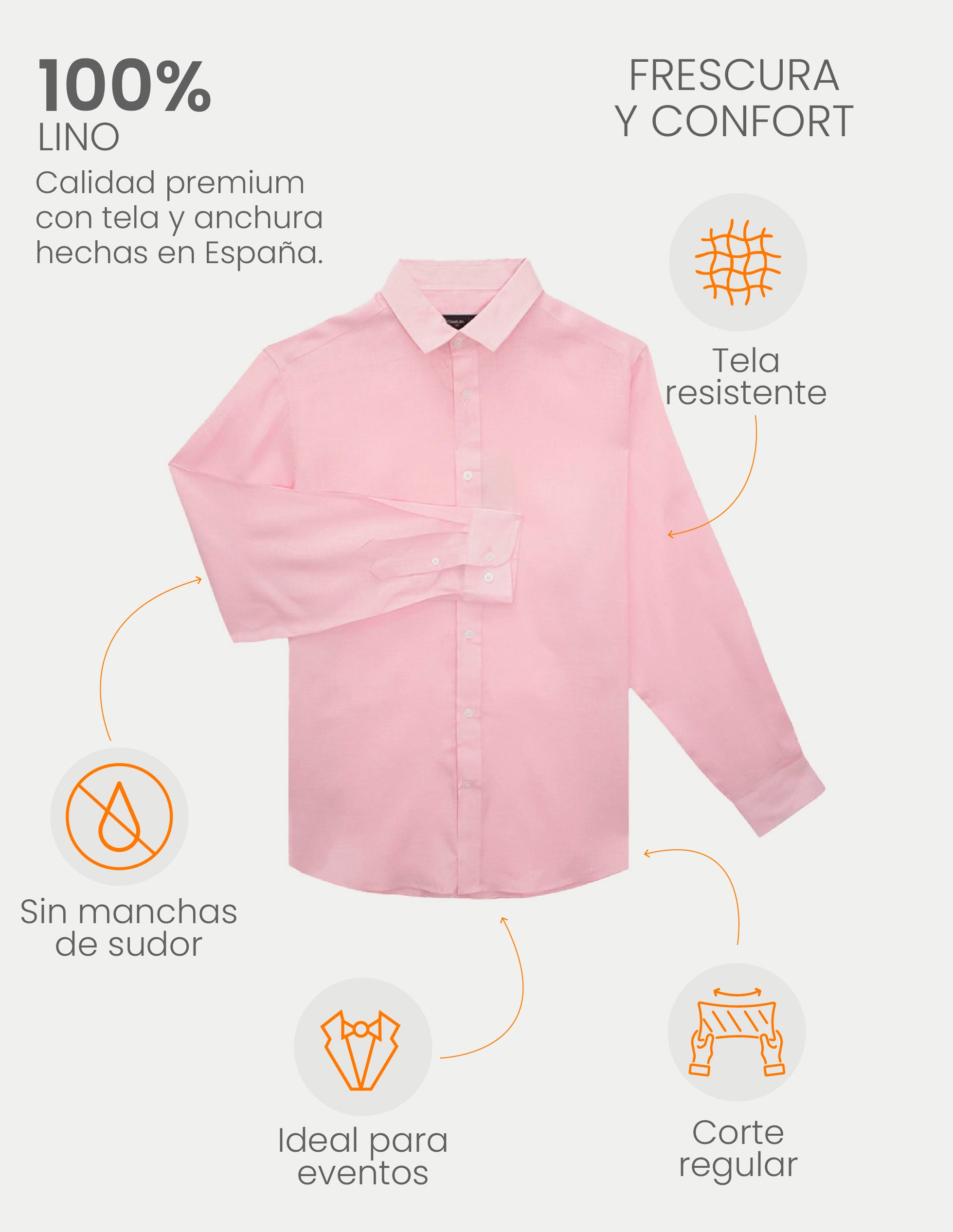 Camisa de Lino para Hombre - 100% Lino Premium Rosa - Manga Larga