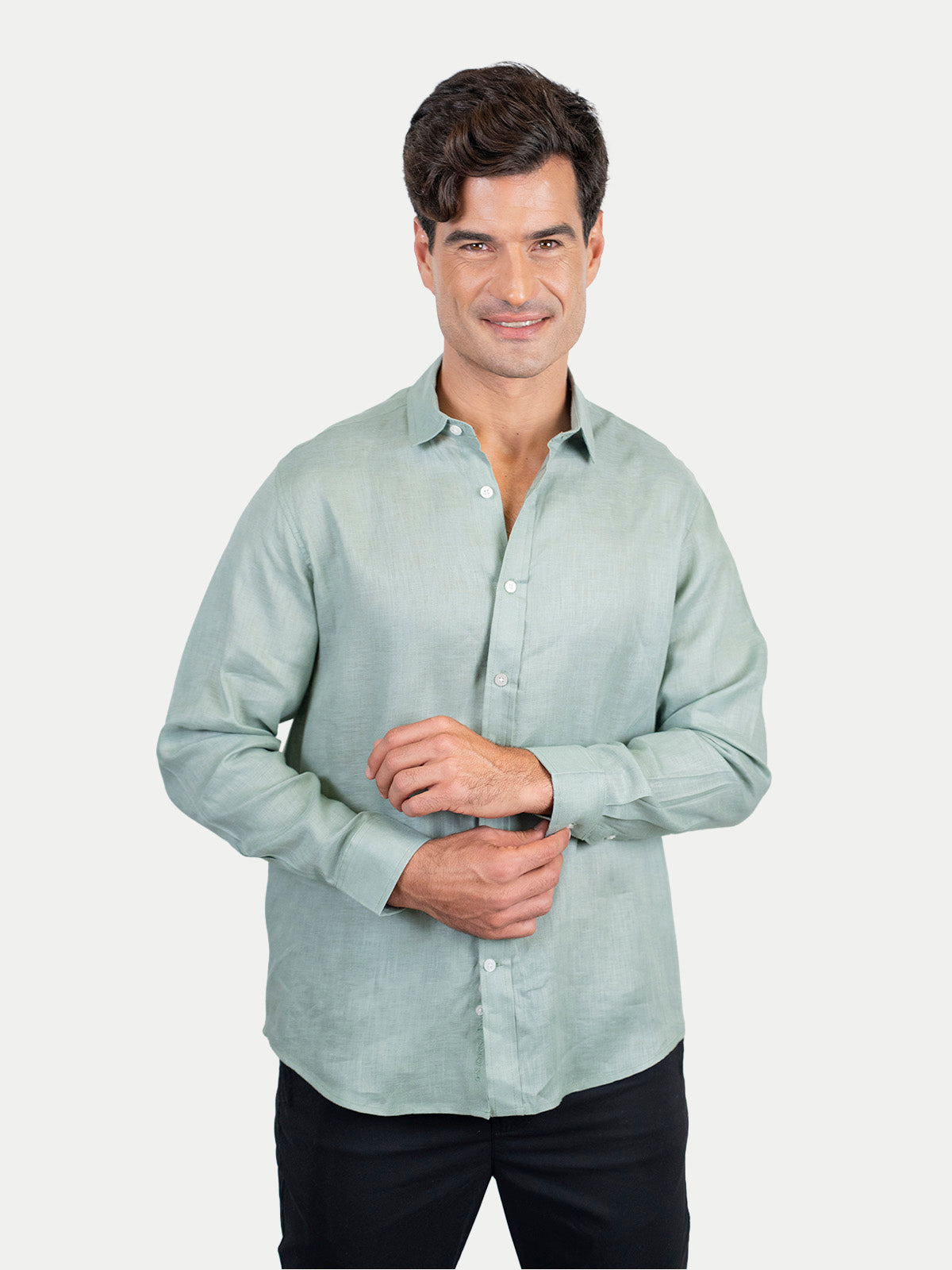 Camisa de Lino para Hombre 100% Lino Premium Verde Claro Manga Lar
