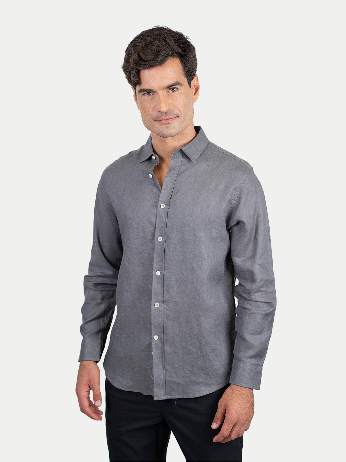 Camisa de Lino para Hombre 100% Lino Premium Gris Manga Larga