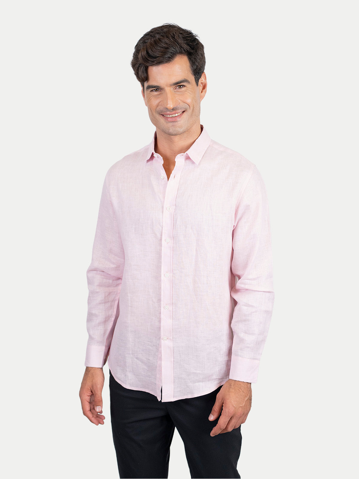 Camisa de Lino para Hombre - 100% Lino Premium Rosa - Manga Larga