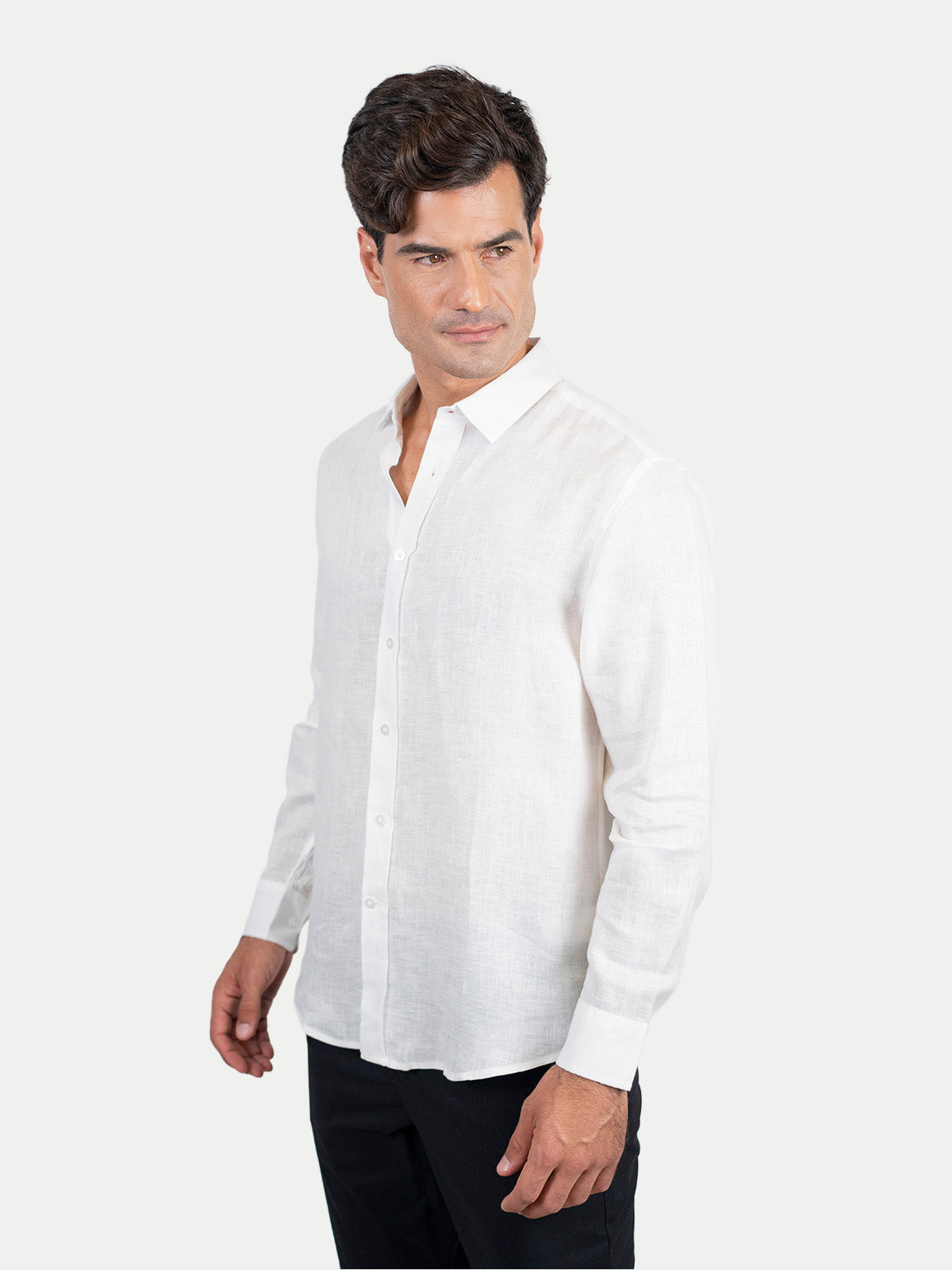 Camisa de Lino para Hombre 100% Lino Premium Off White Manga Larga