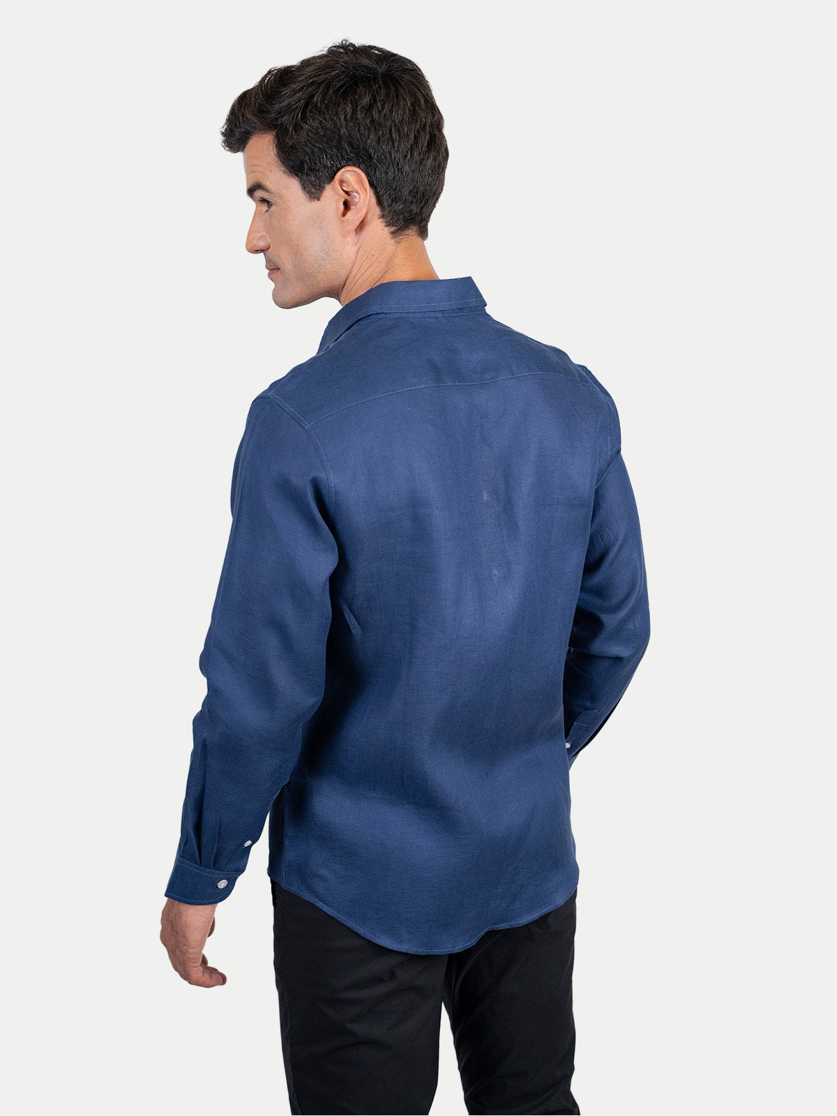 Camisa de Lino para Hombre - 100% Lino Premium Azul Marino - Manga Larga