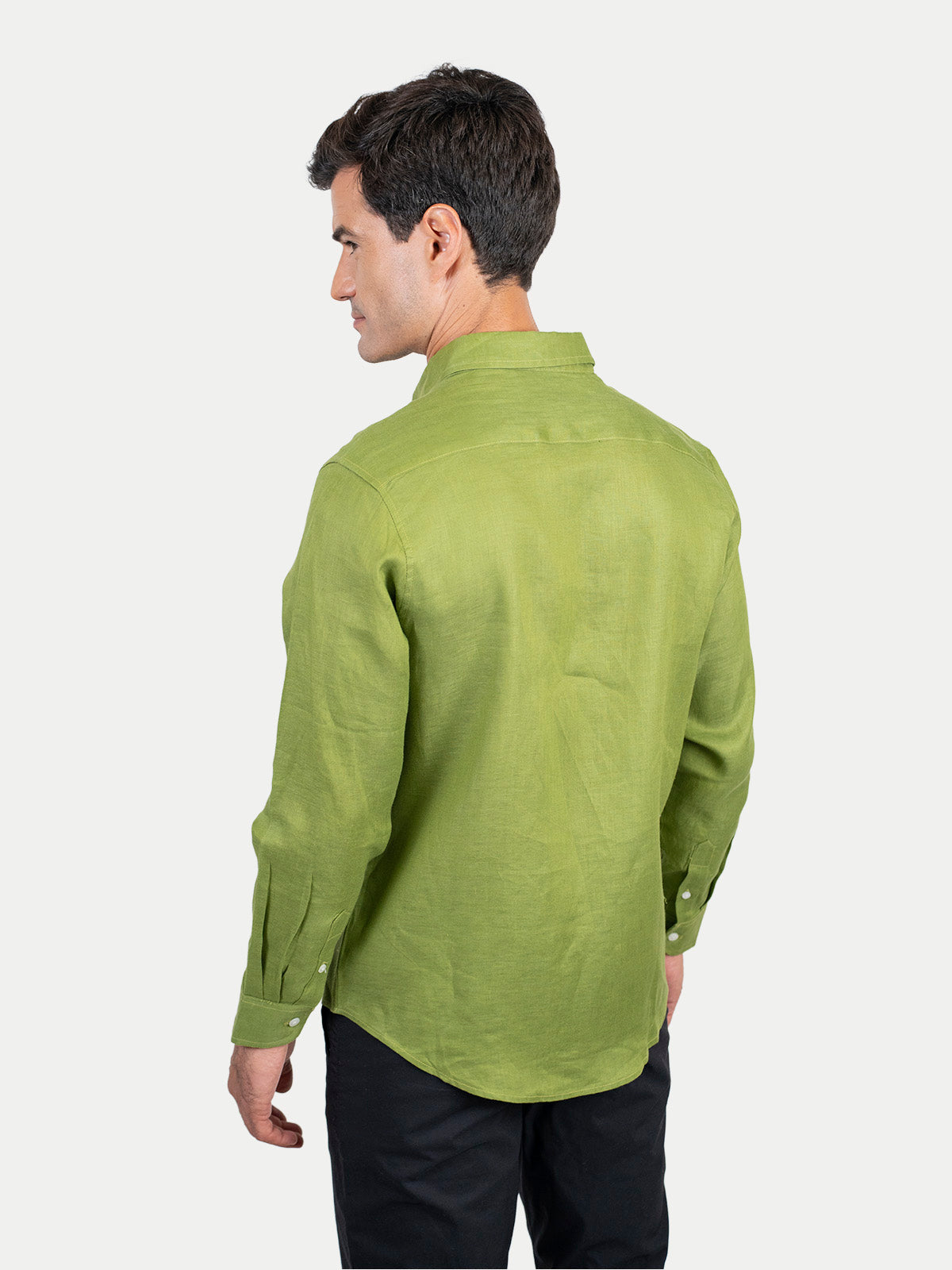 Camisa de Lino para Hombre - 100% Lino Premium Verde Militar - Manga Larga