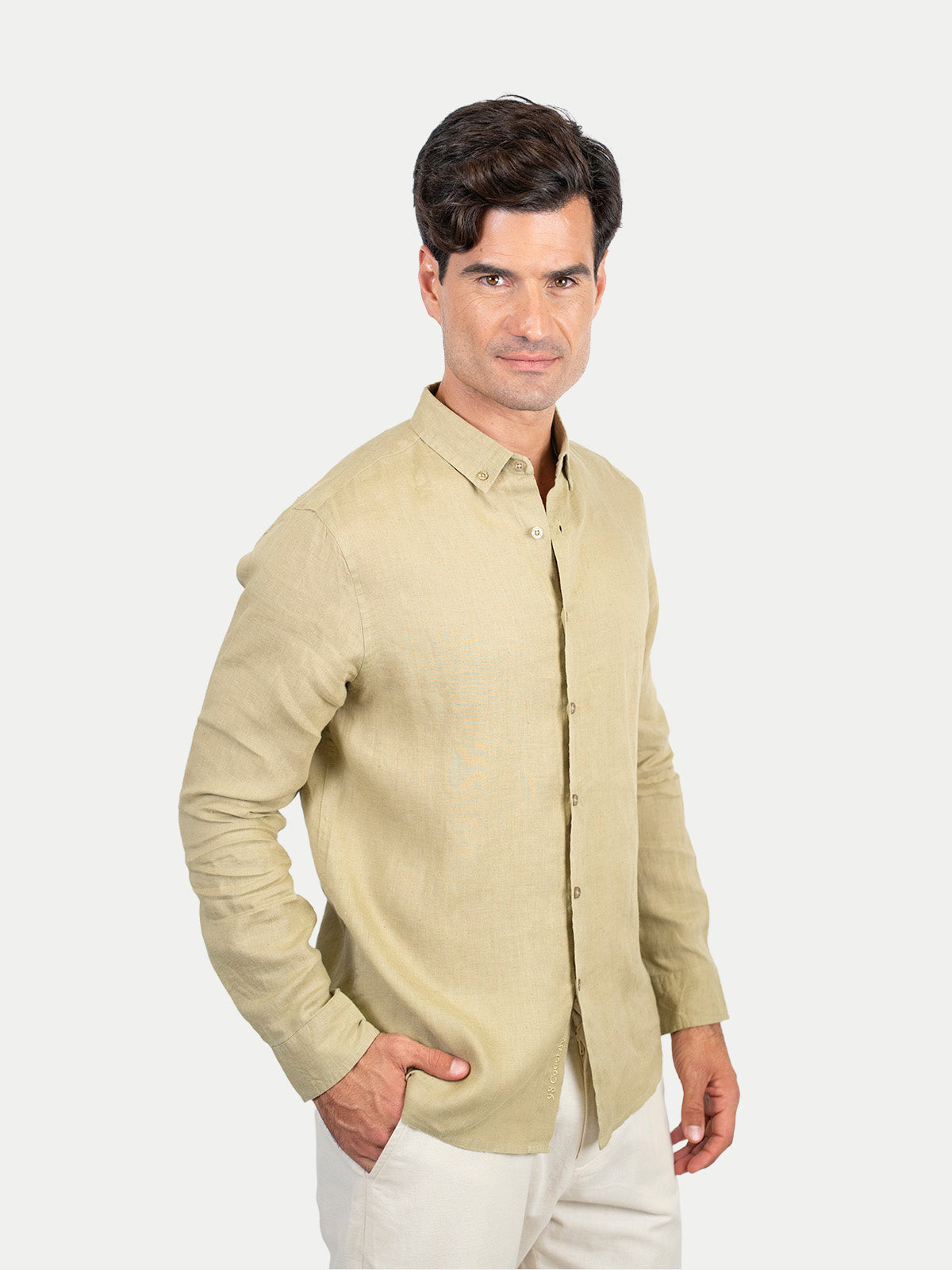 Camisa de lino - Camisa Soft Linen para hombre Color Olivo