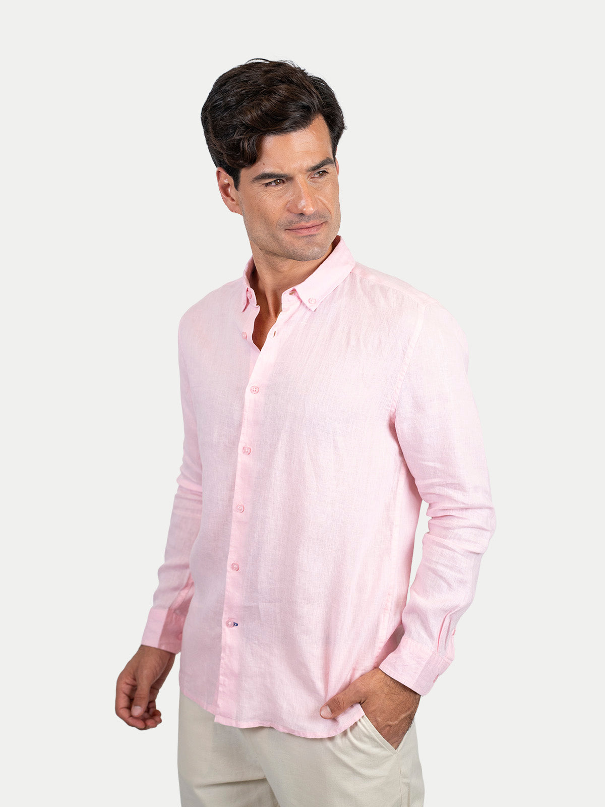 Camisa de lino - Camisa Soft Linen para hombre Color Rosa