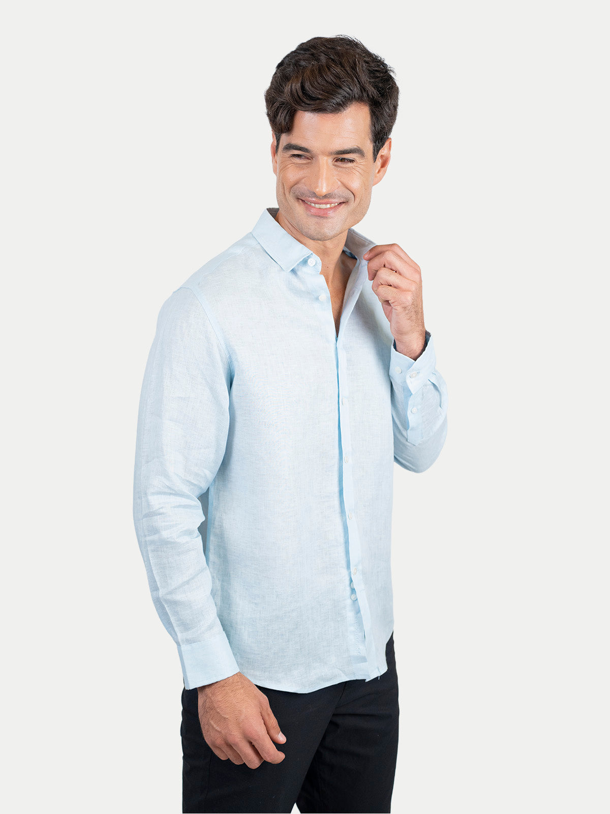 Camisa de Lino para Hombre - 100% Lino Premium Azul Cielo - Manga Larga