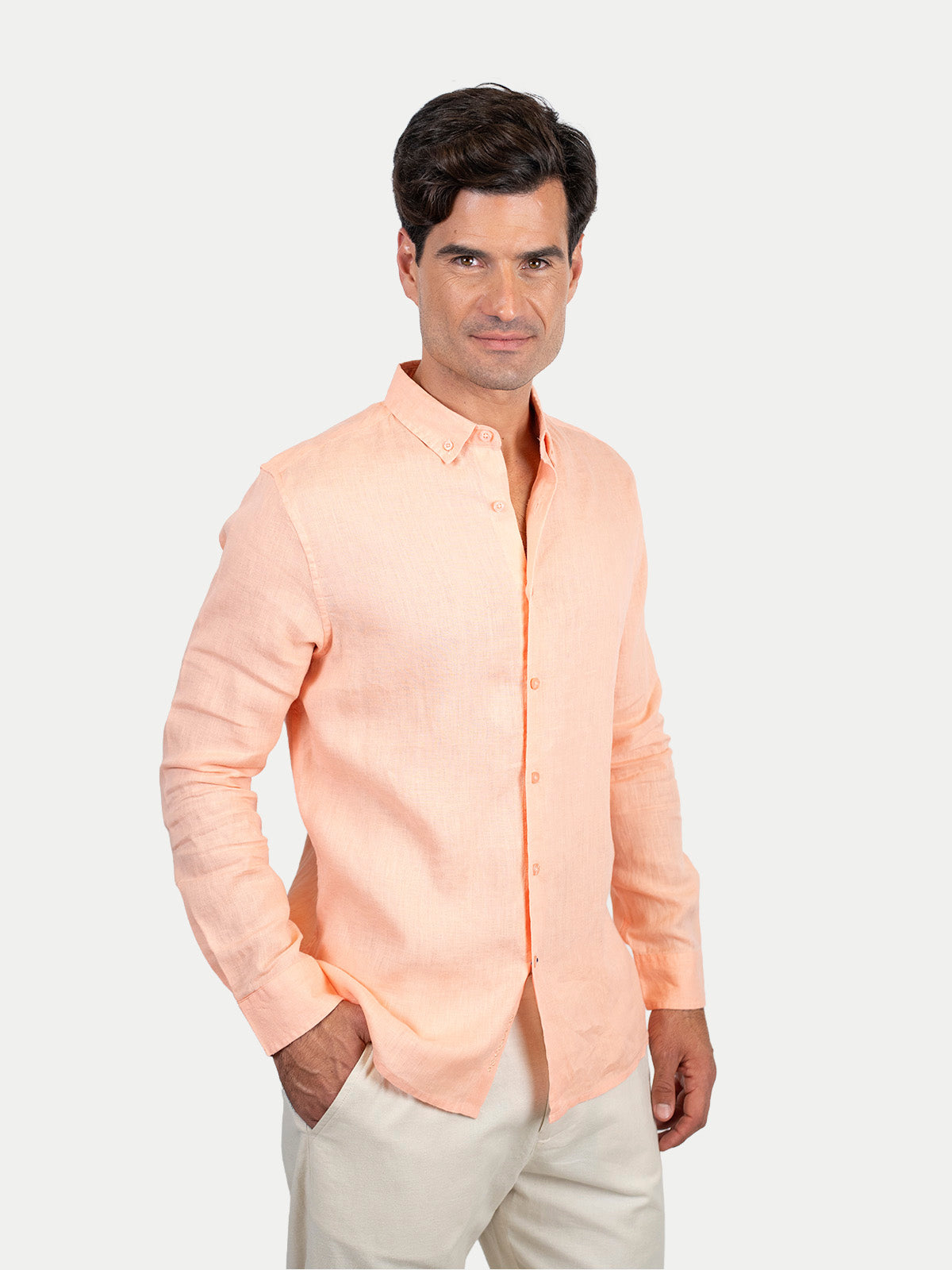 Camisa de lino - Camisa Soft Linen para hombre Color Salmon