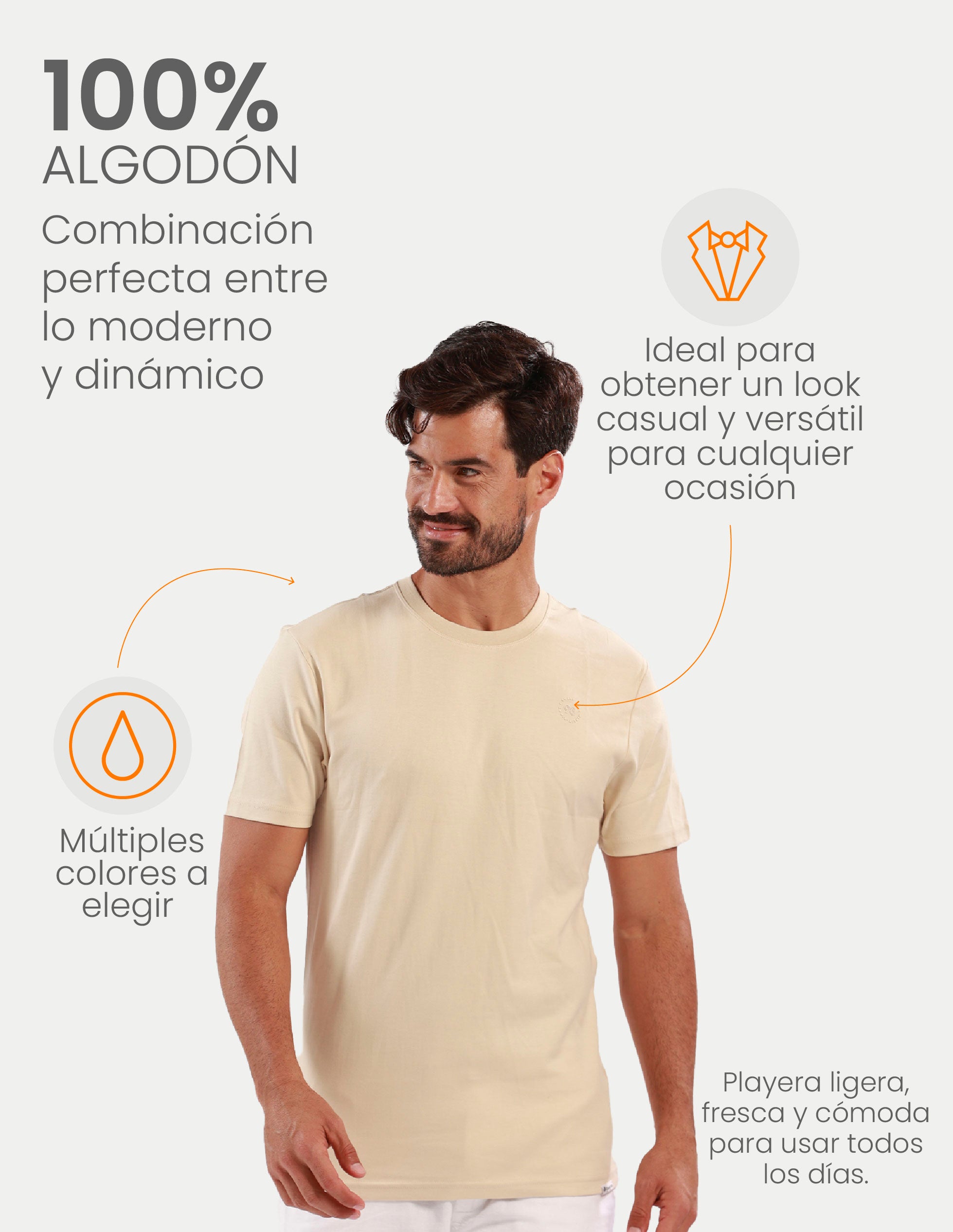 Playera de manga corta caballero - Liquid Touch Beige