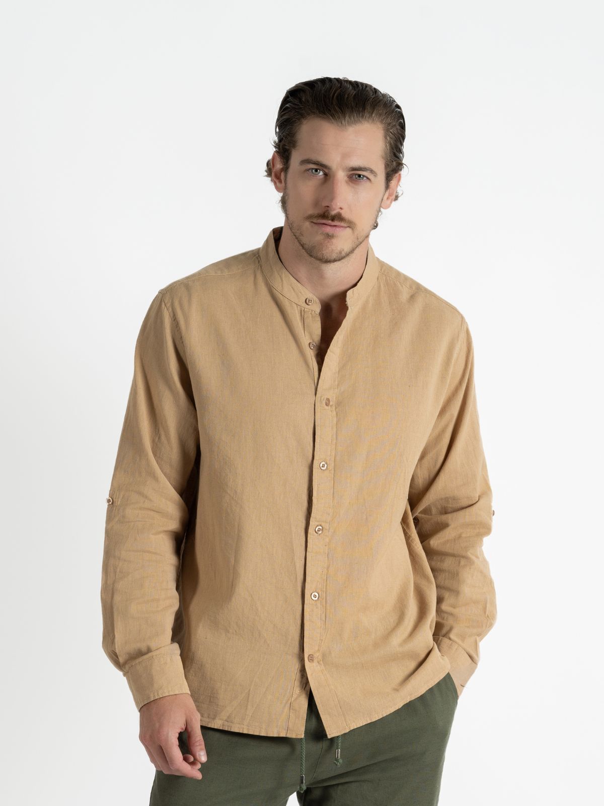 Camisa para hombre adulto Manga Larga Cuello Mao Kaky Pura Vida