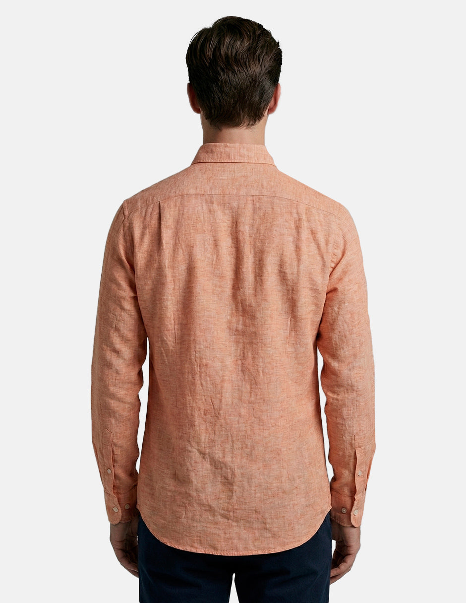 Camisa de Lino Look para Hombre - Orange Manga Larga
