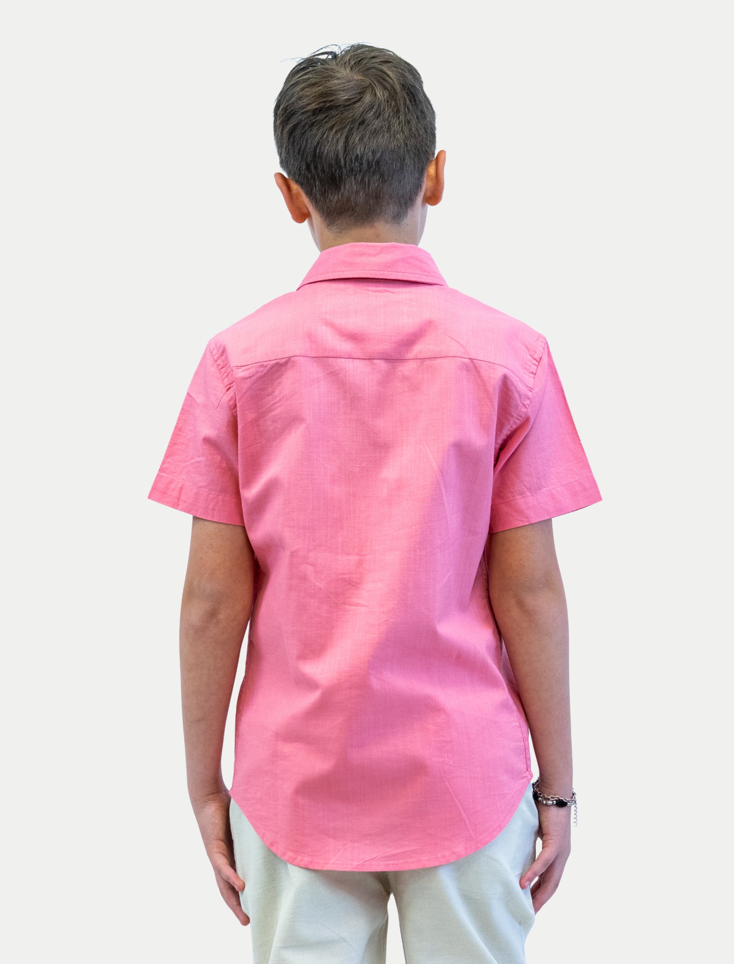 Camisa rosa para niño en algodón slub vista de espalda