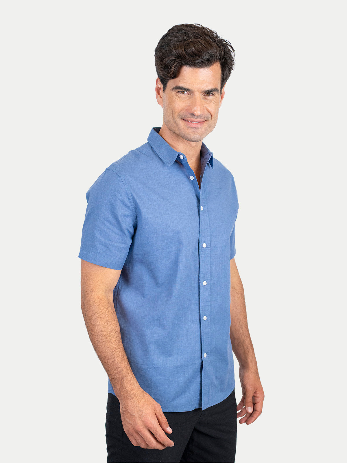 Cotton Slub - Camisa de algodón manga corta Cotton Slub para hombre color Azul