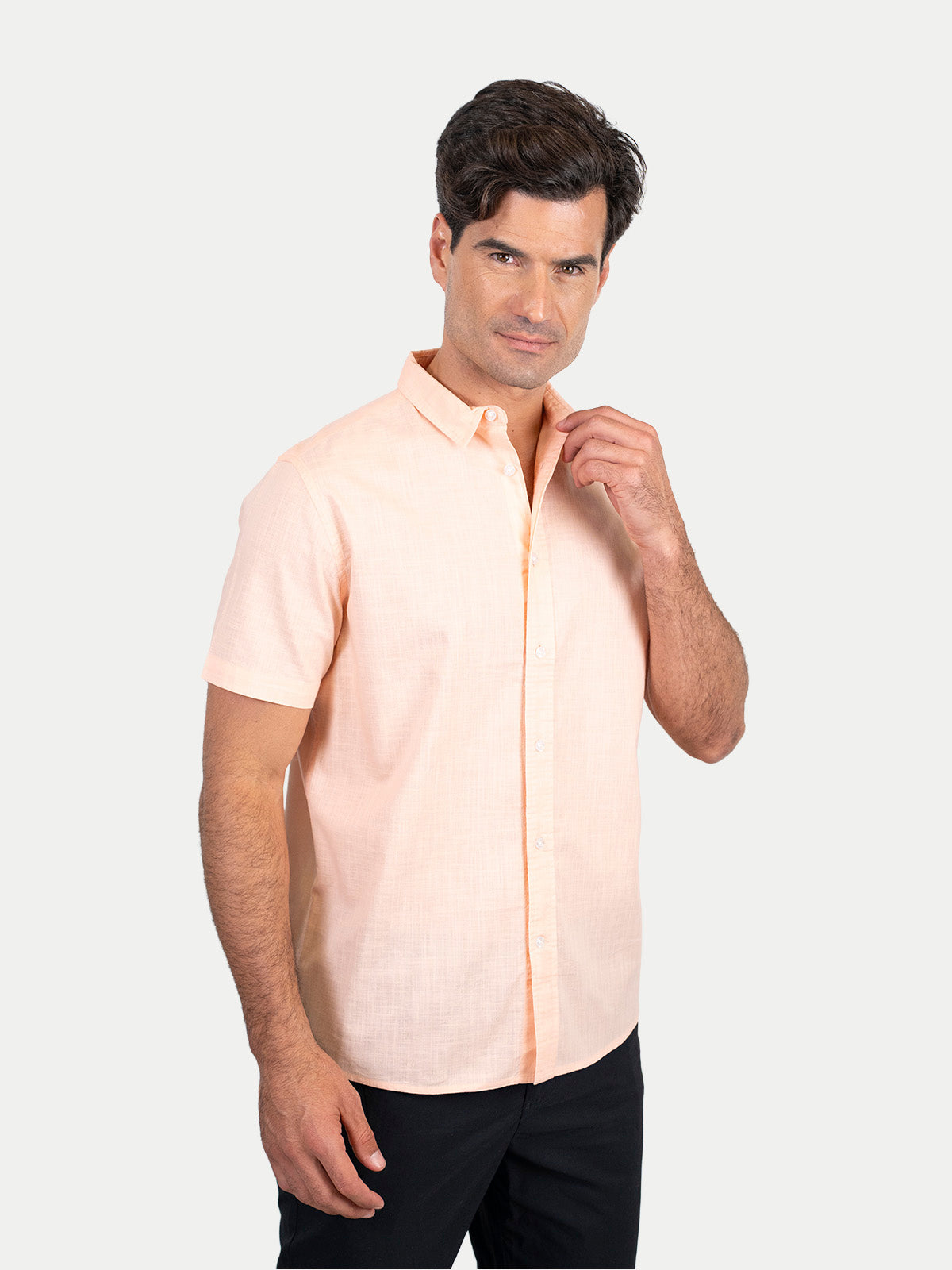 Cotton Slub - Camisa de algodón manga corta Cotton Slub para hombre color Durazno