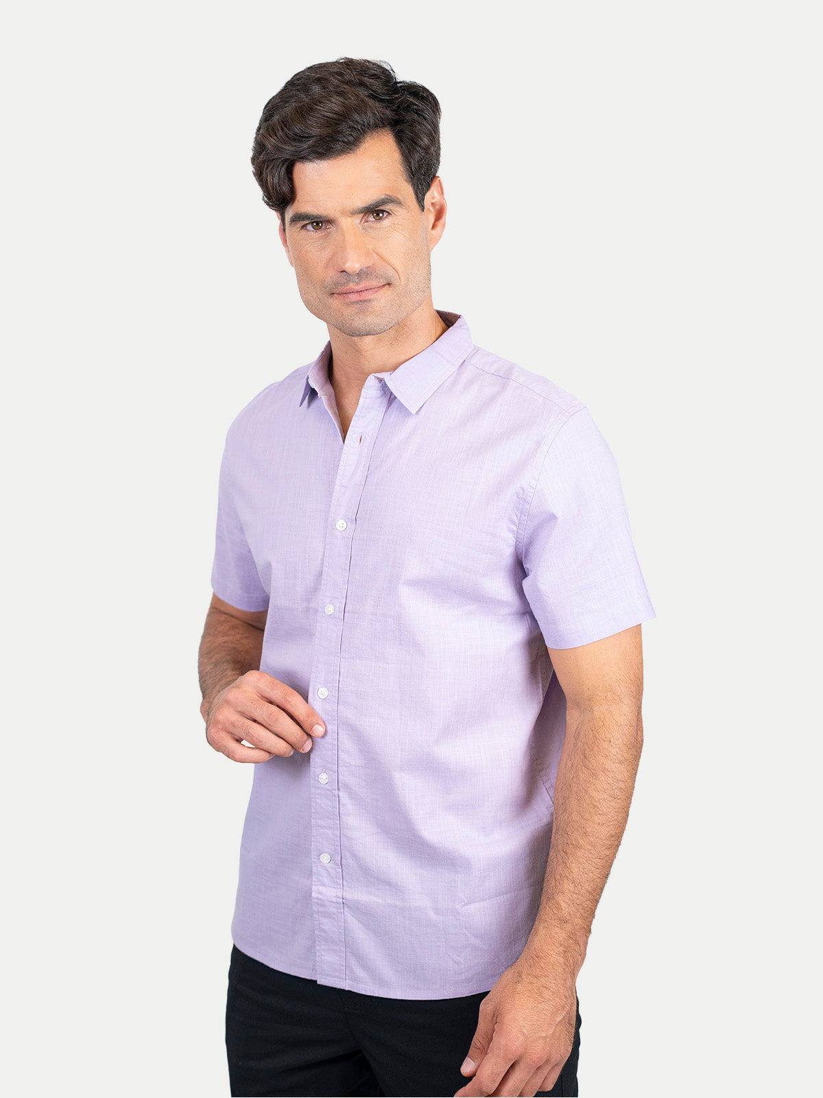 Cotton Slub - Camisa de algodón manga corta Cotton Slub para hombre color Lila
