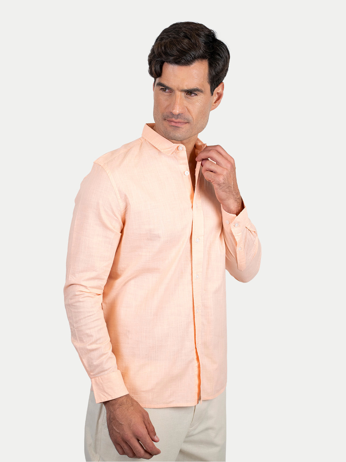 Cotton Slub - Camisa de algodón manga larga Cotton Slub para hombre color Durazno