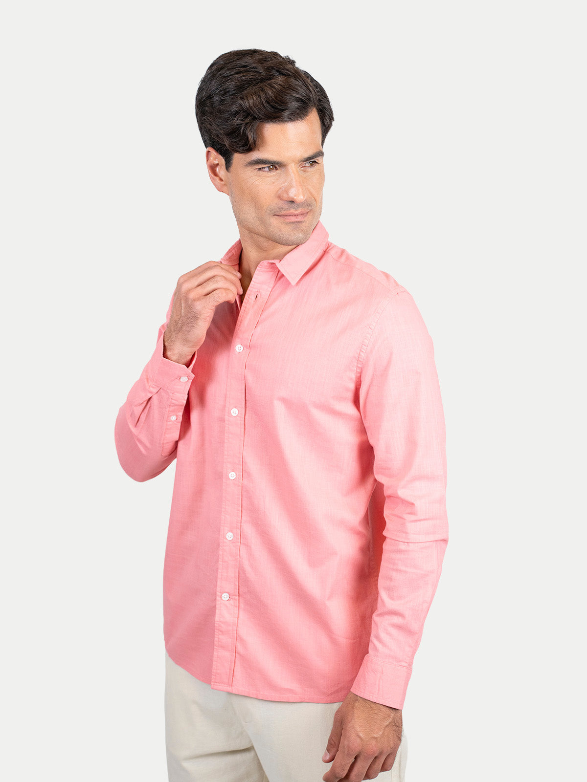 Cotton Slub - Camisa de algodón manga larga Cotton Slub para hombre color Rosa