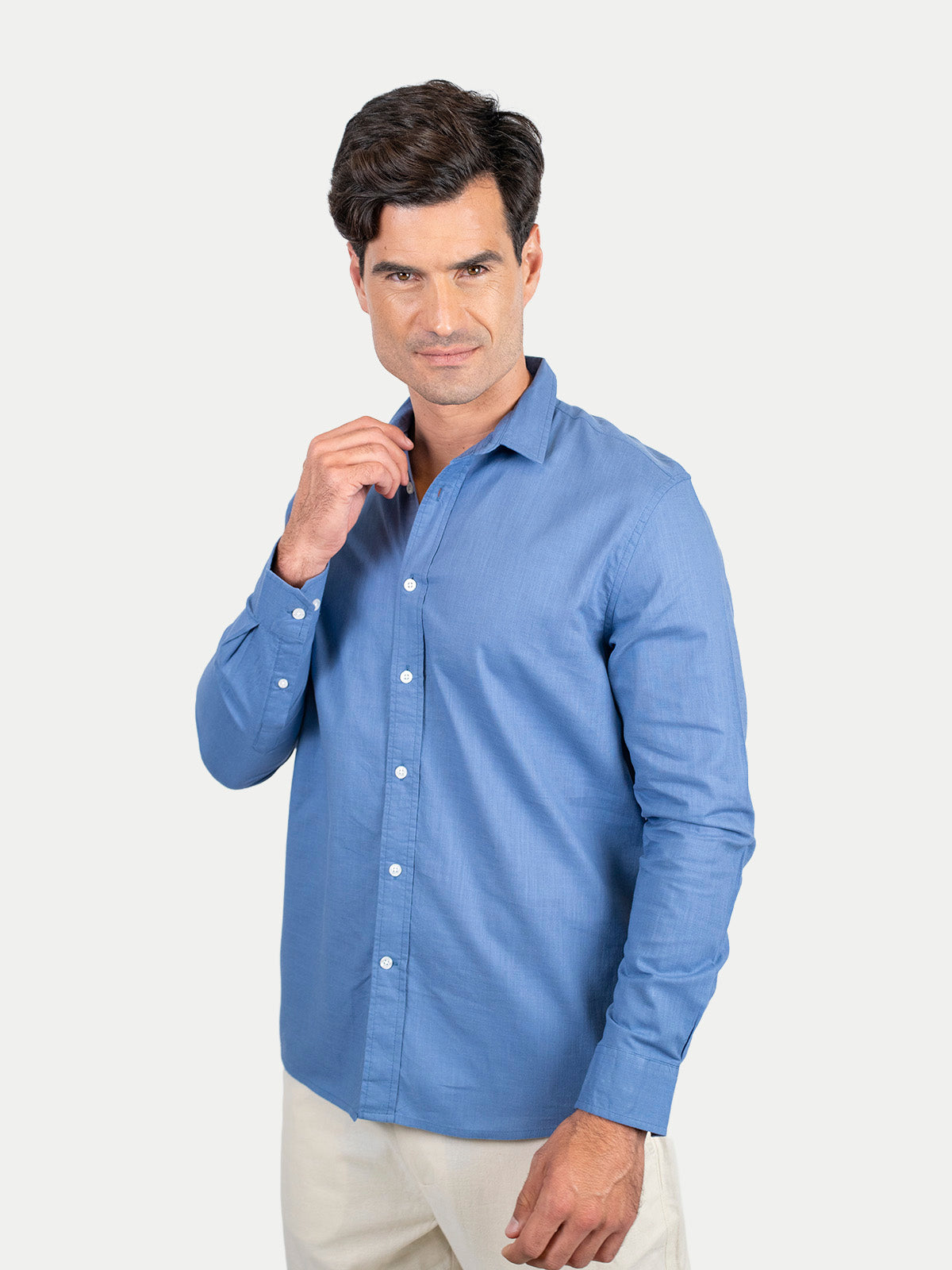 Cotton Slub - Camisa de algodón manga larga Cotton Slub para hombre color Azul
