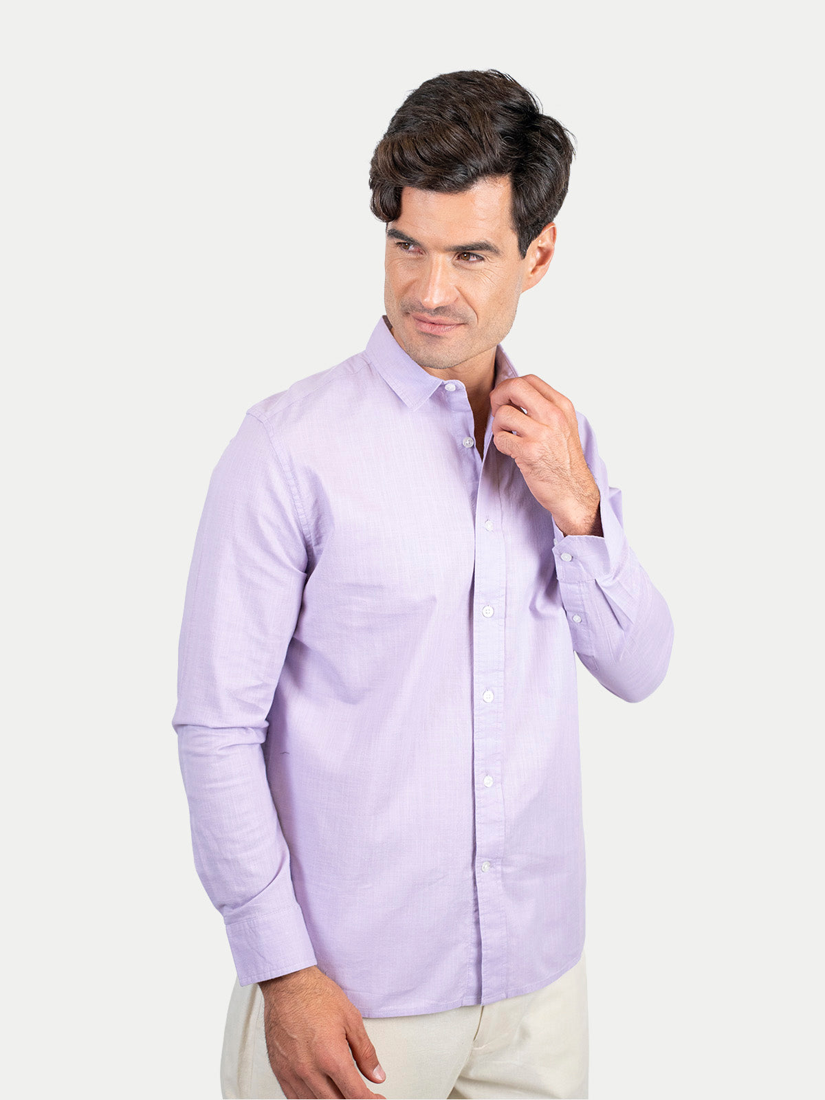 Cotton Slub - Camisa de algodón manga larga Cotton Slub para hombre color Lila