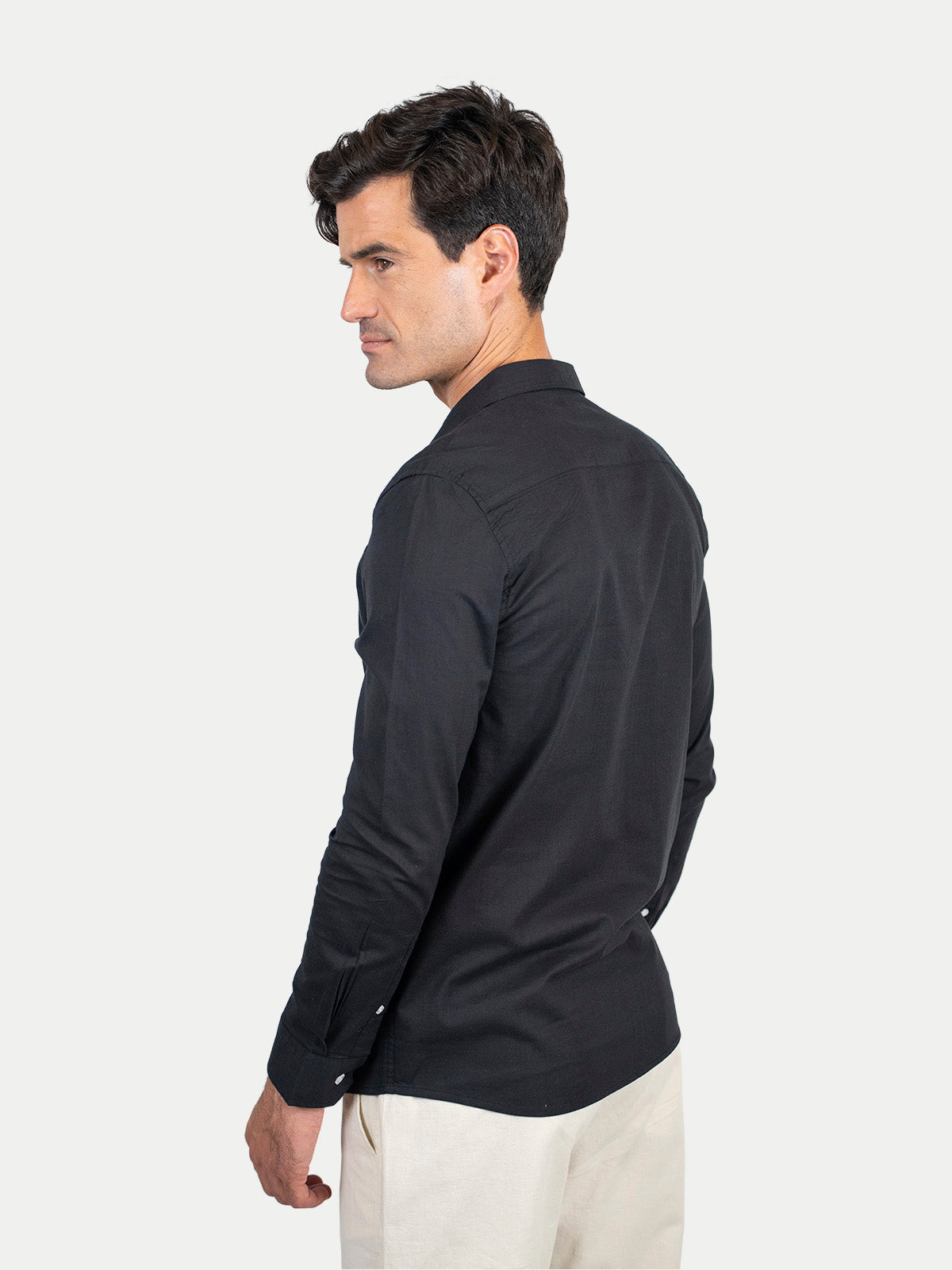 Cotton Slub - Camisa de algodón manga larga Cotton Slub para hombre color Negro