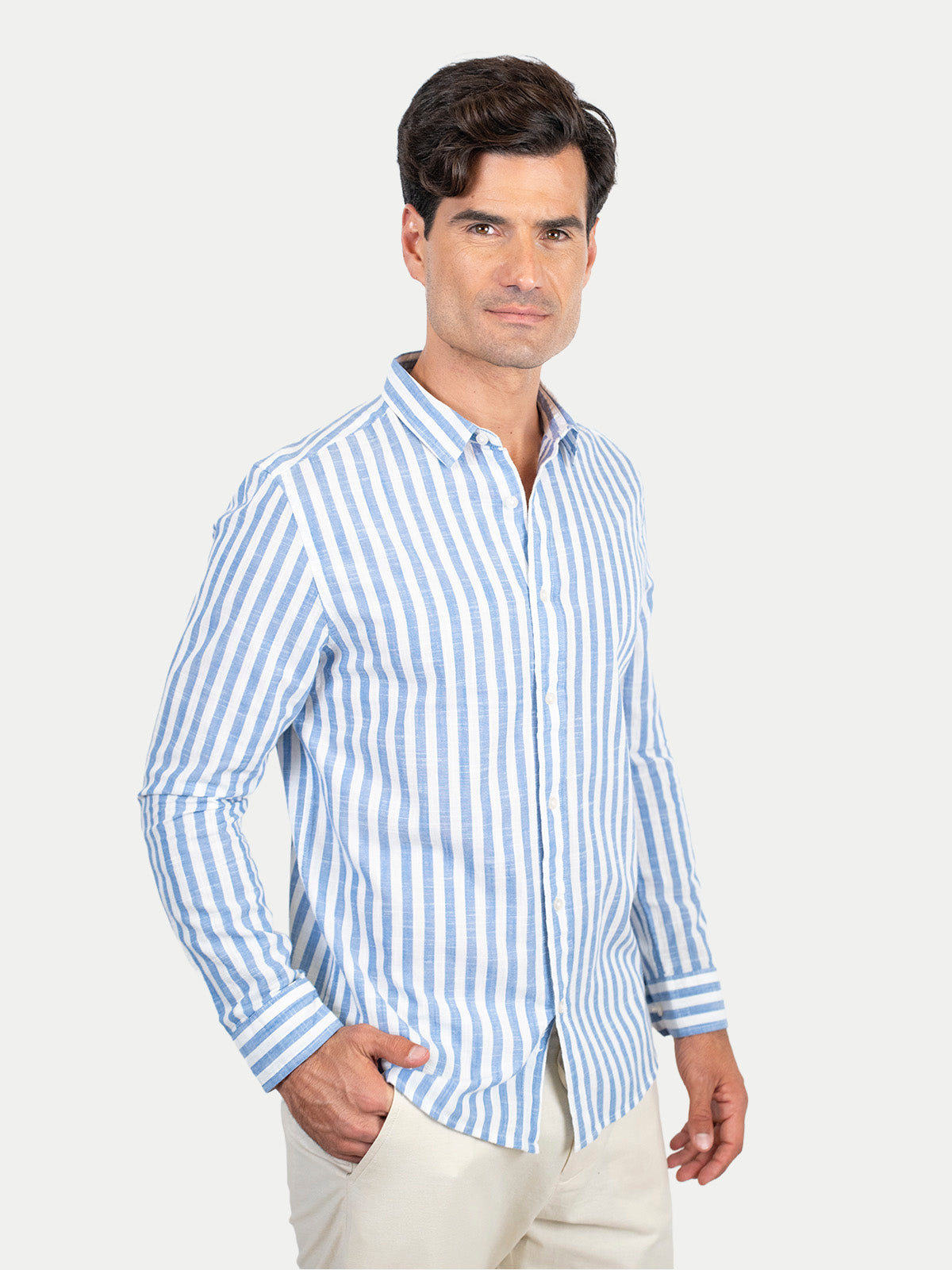 Cotton Slub - Camisa de algodón rayada manga larga Cotton Slub para hombre color Azul