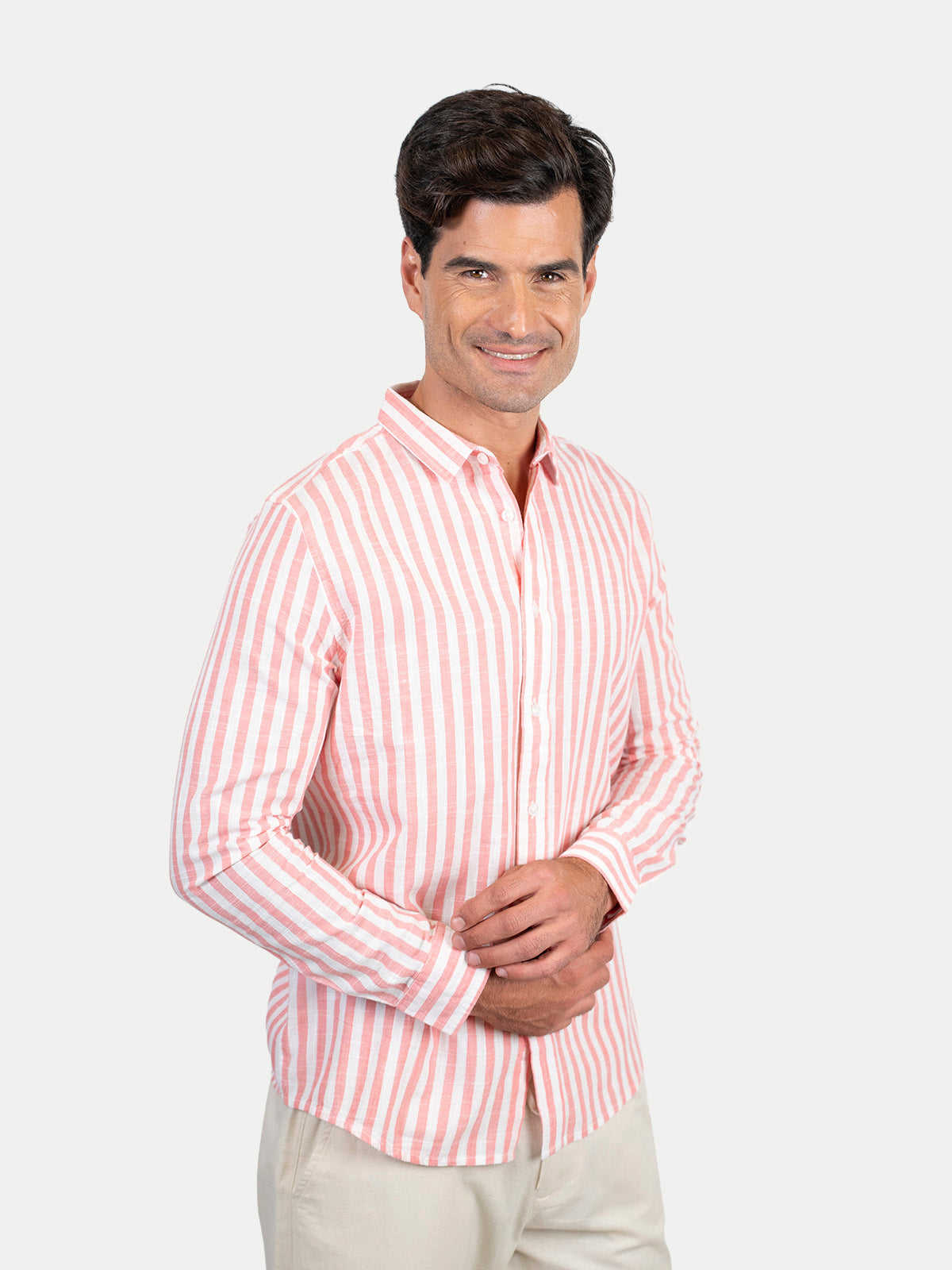 Cotton Slub - Camisa de algodón rayada manga larga Cotton Slub para hombre color Rosa