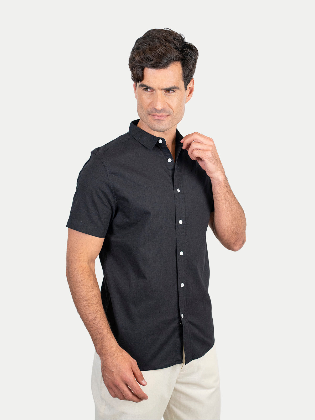 Cotton Slub - Camisa de algodón manga corta Cotton Slub para hombre color Negro
