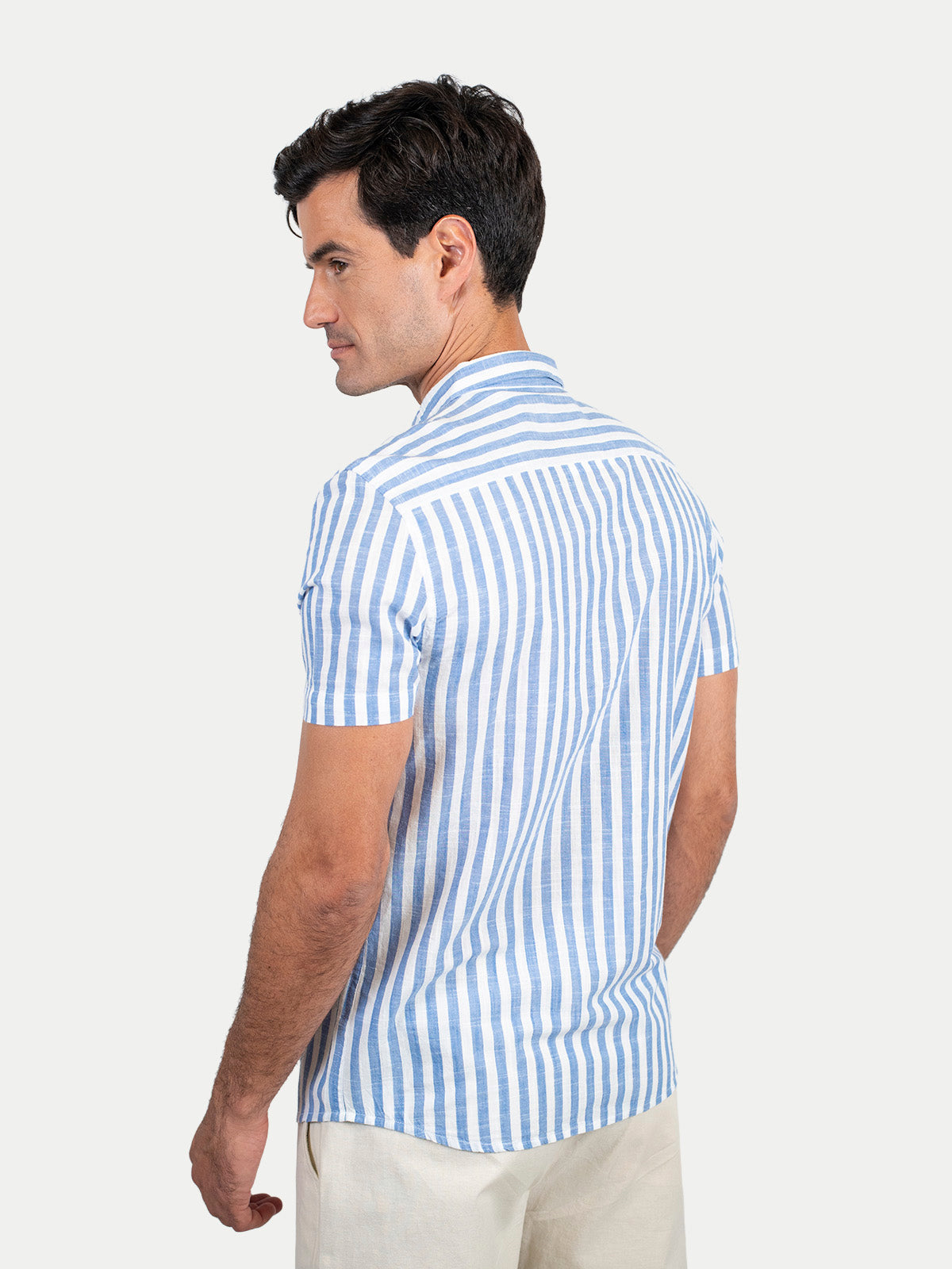 Cotton Slub - Camisa de algodón rayada manga corta Cotton Slub para hombre color Azul