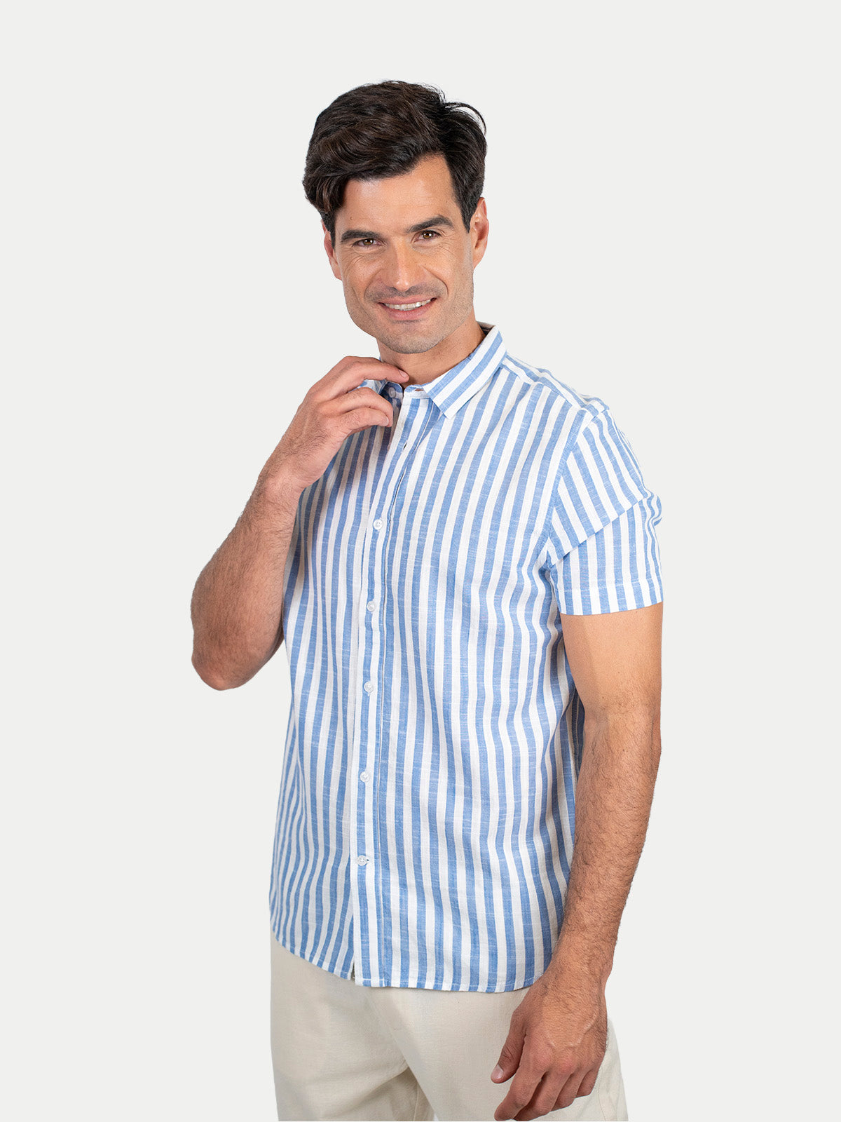 Cotton Slub - Camisa de algodón rayada manga corta Cotton Slub para hombre color Azul