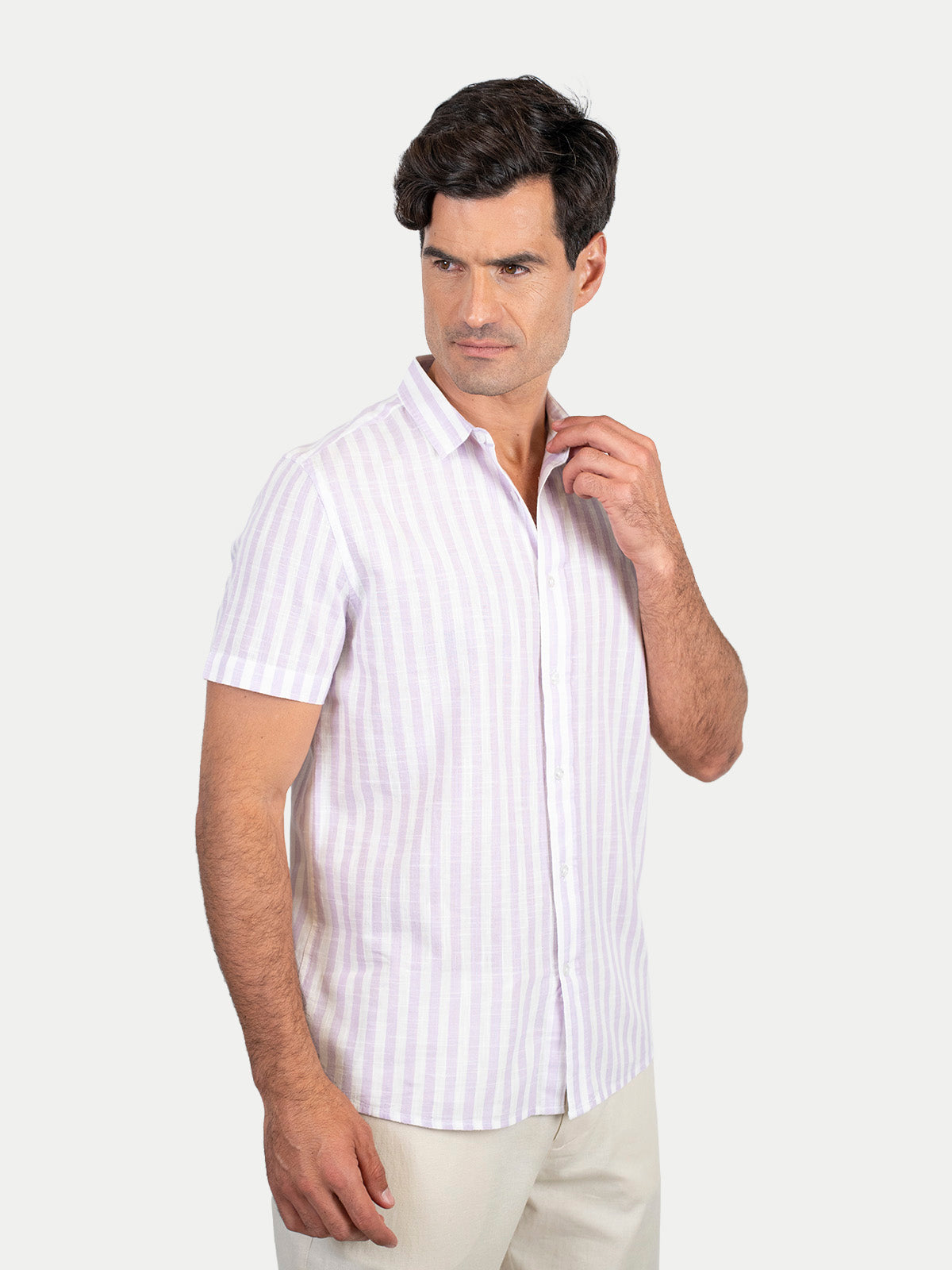 Cotton Slub - Camisa de algodón rayada manga corta Cotton Slub para hombre color Lila