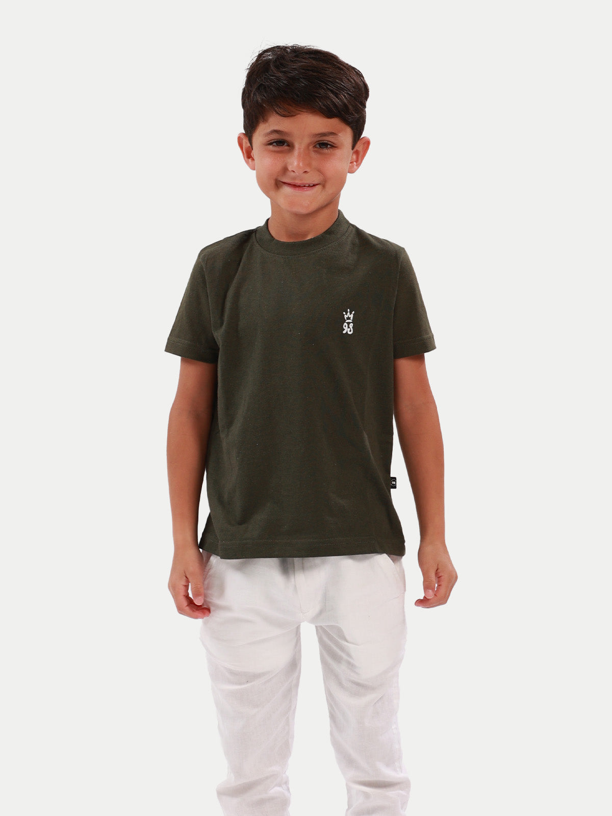 Playera de algodón para niño - Playera Crown 98 Olivo - Diamond Finish