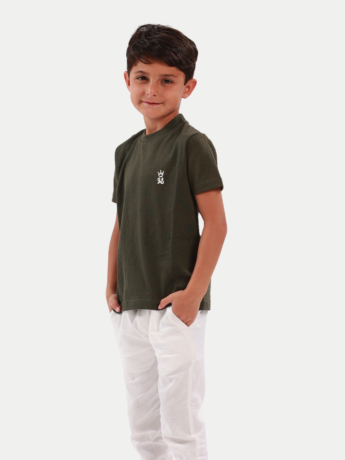 Playera de algodón para niño - Playera Crown 98 Olivo - Diamond Finish