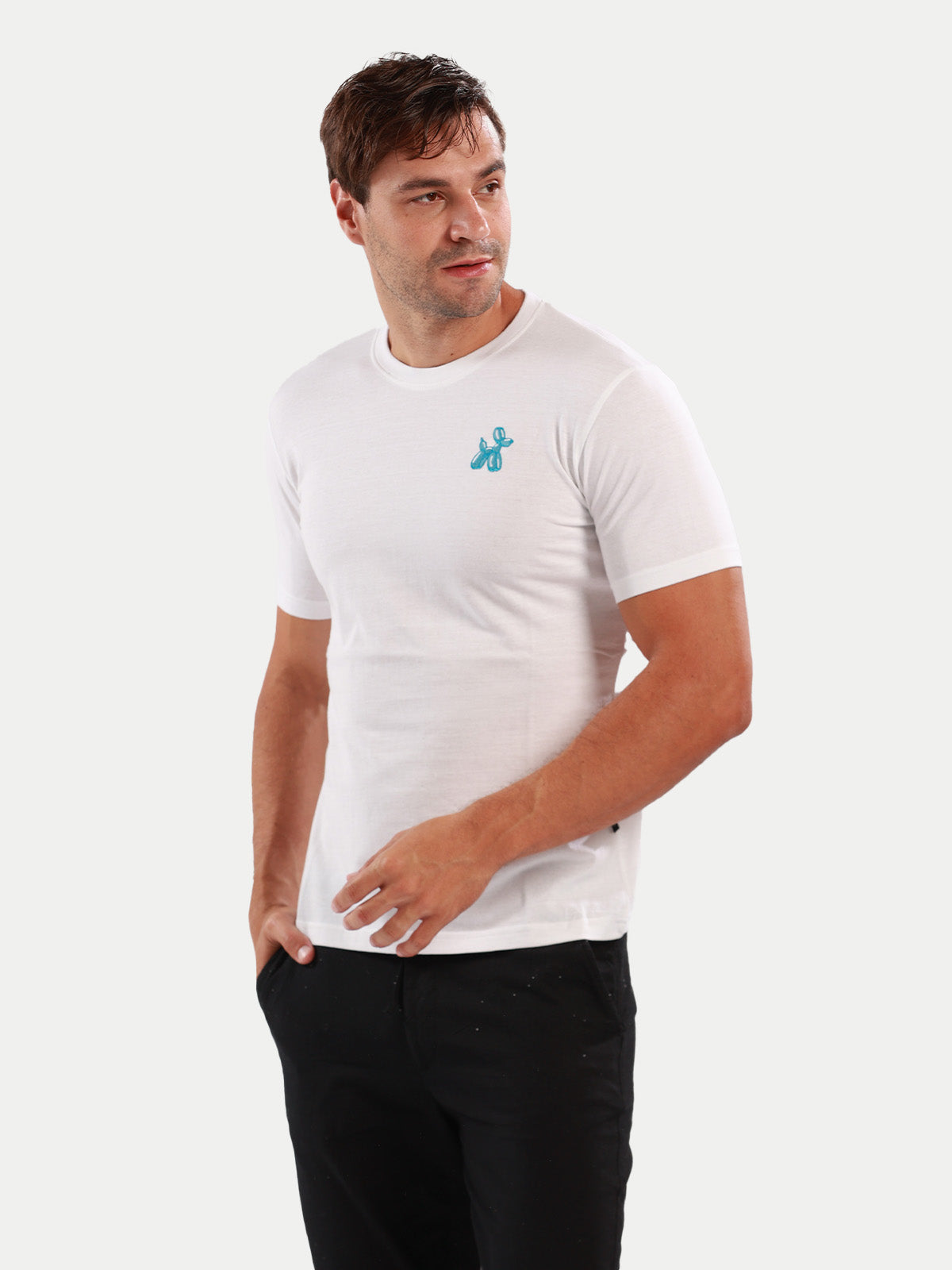 Playera de algodón para hombre - Dog Balloon White - Diamond Finish