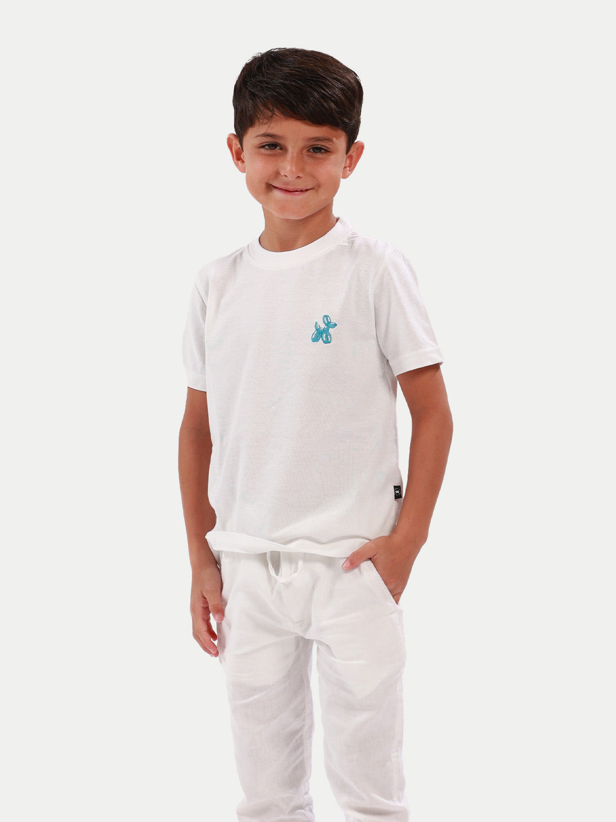 Playera de algodón para niño - Playera Dog Balloon Blanco - Diamond Finish