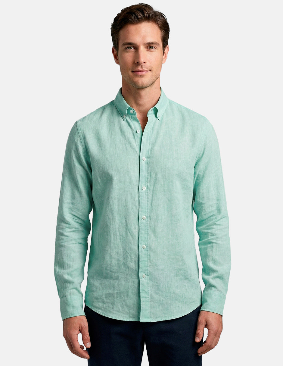 Camisa de Lino Look para Hombre - Mint Manga Larga