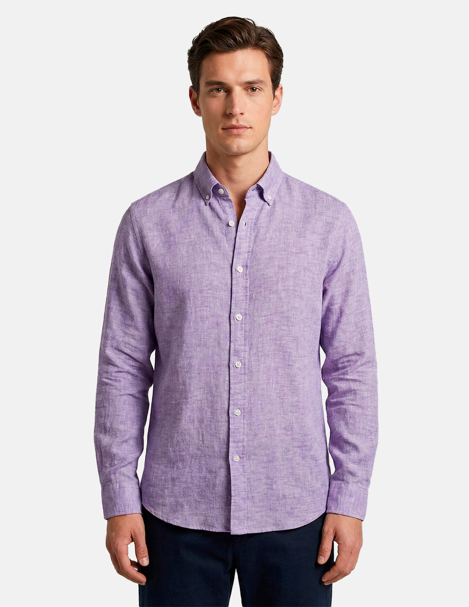 Camisa de Lino Look para Hombre - Purple Manga Larga - 2022