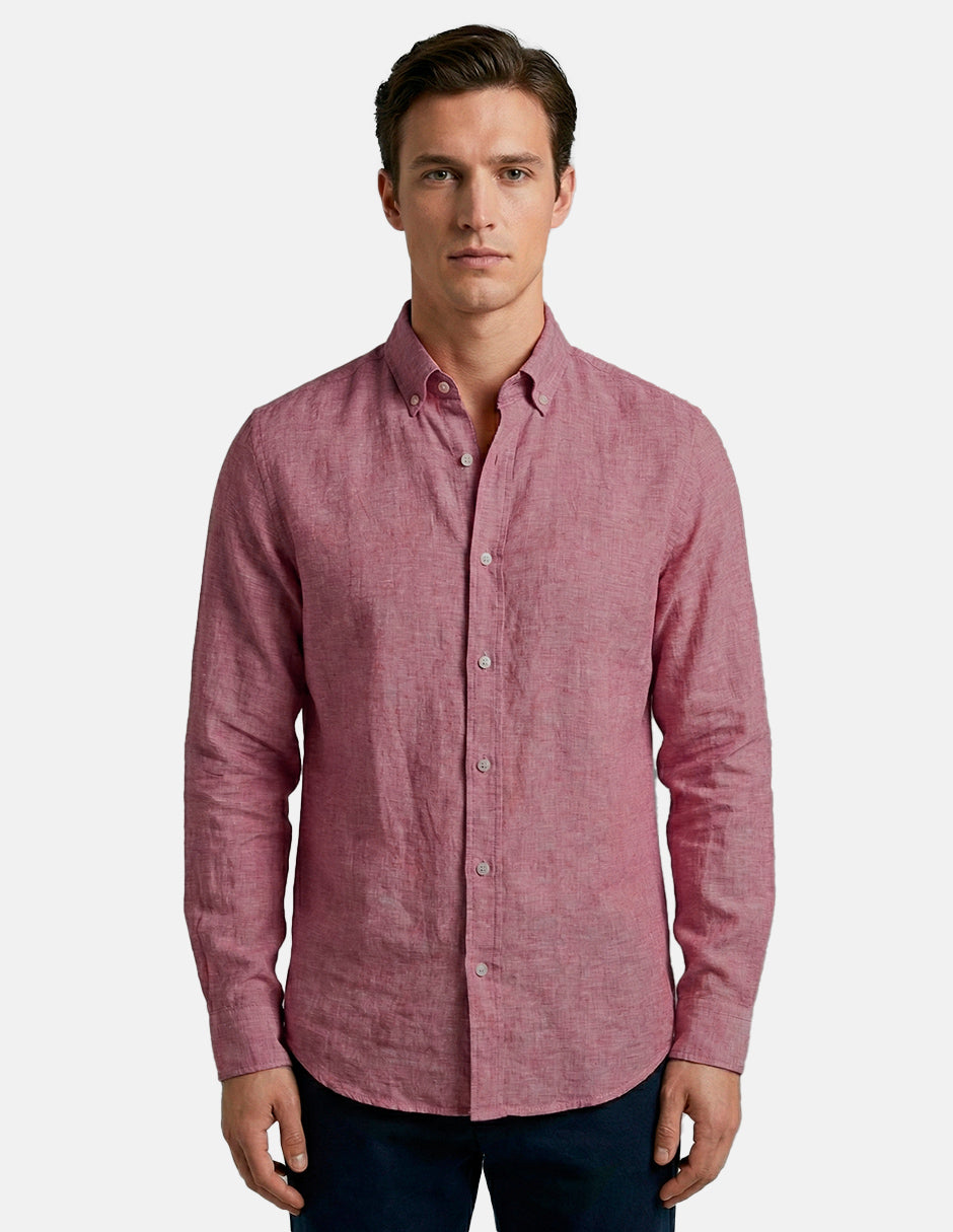 Camisa de Lino Look para Hombre - Pink Manga Larga - 2022