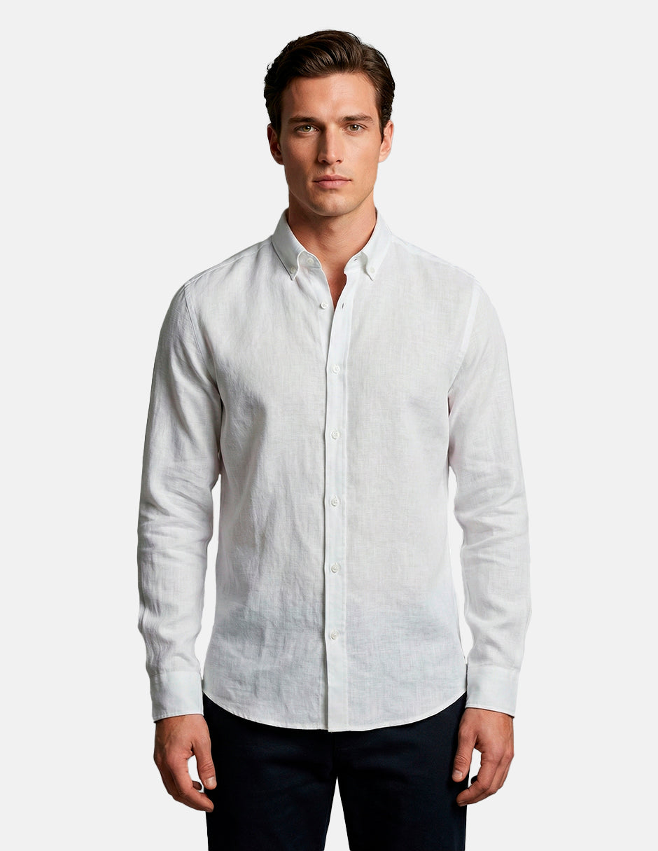 Camisa de Lino Look para Hombre - White Manga Larga - 2022