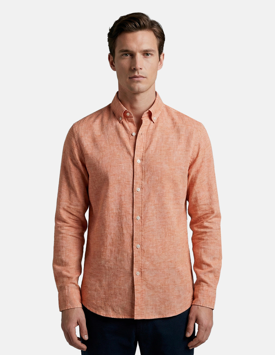 Camisa de Lino Look para Hombre - Orange Manga Larga