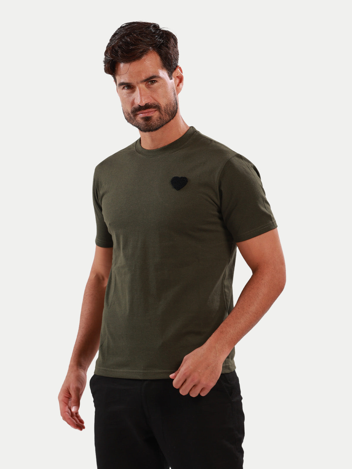 Playera de algodón para hombre - Heart Olive - Diamond Finish