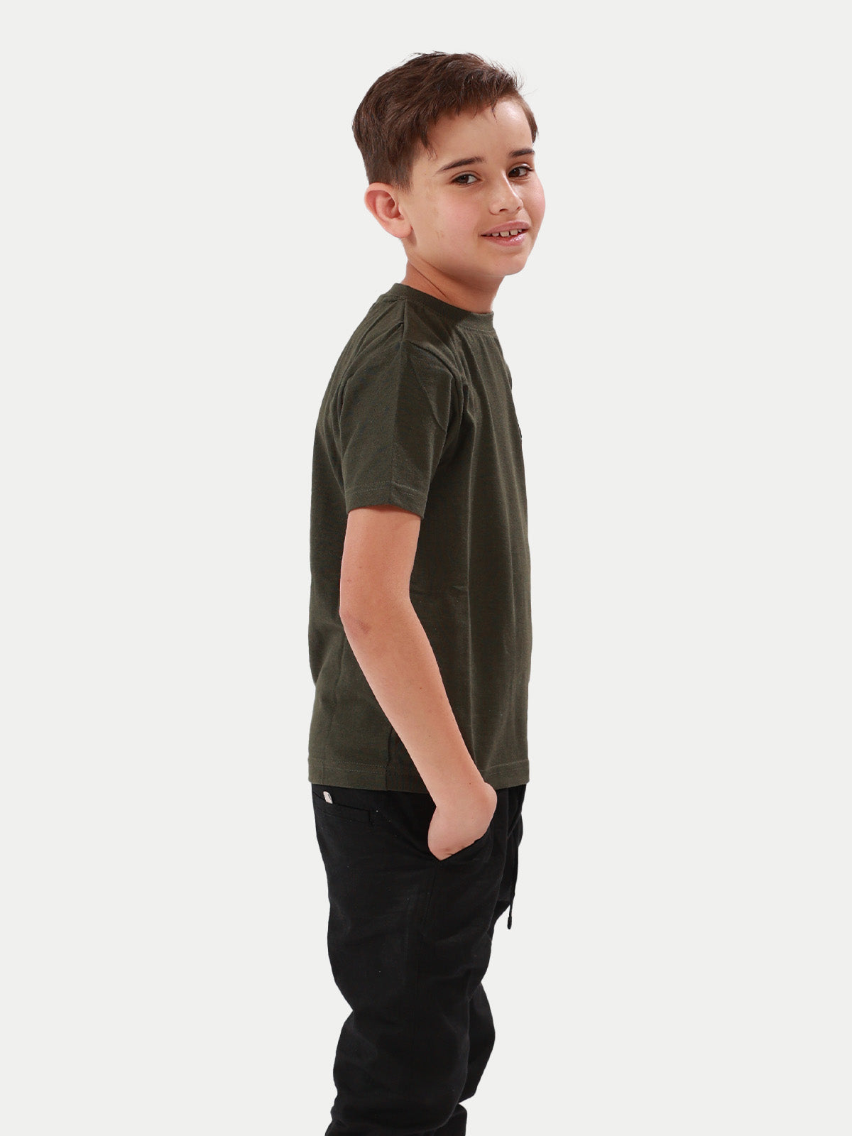 Playera de algodón para niño - Playera Heart Olivo - Diamond Finish