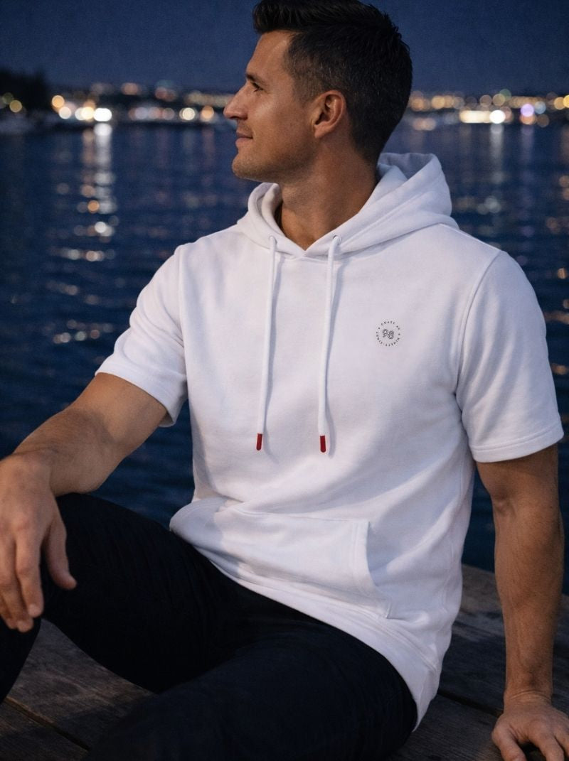 French Terry - Hoodie Para Hombre Manga Corta Color Blanco - Coastal Crush