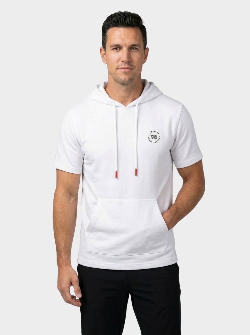 French Terry - Hoodie Para Hombre Manga Corta Color Blanco - Coastal Crush