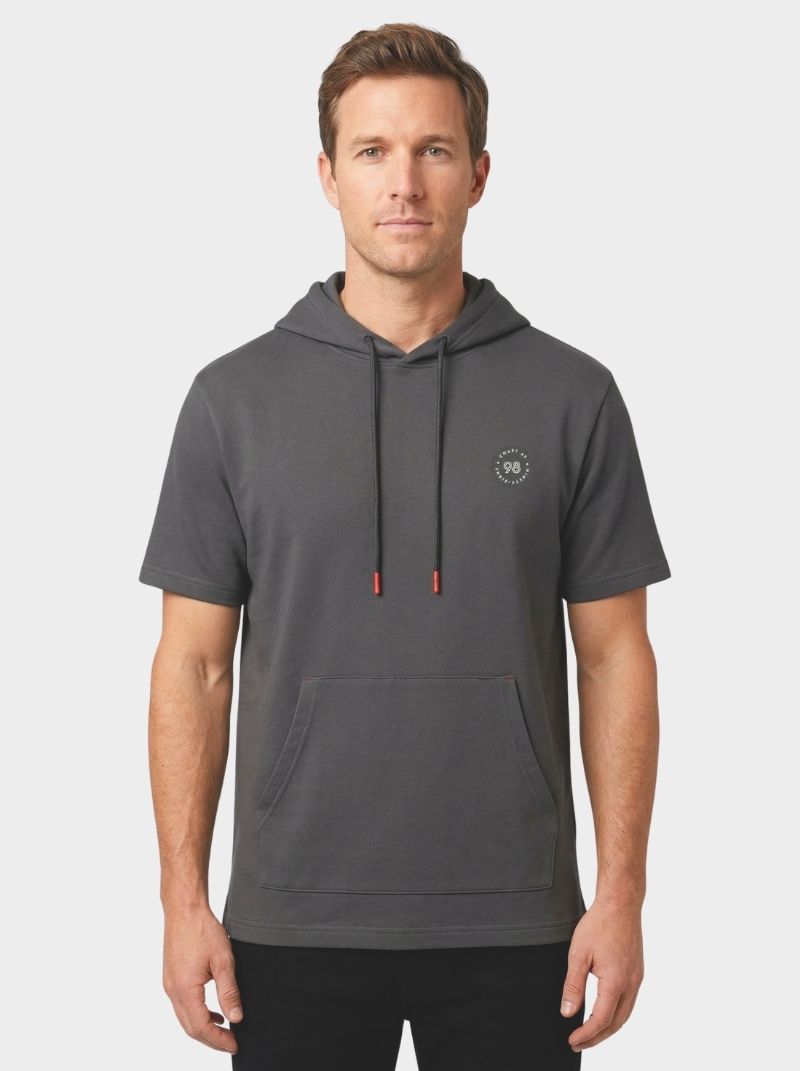 French Terry - Hoodie Para Hombre Manga Corta Color Gris - Coastal Crush