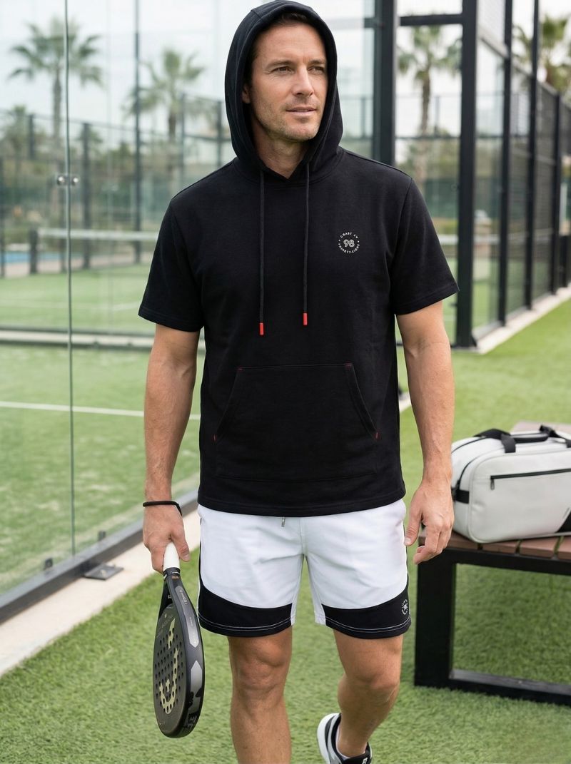 French Terry - Hoddie Para Hombre Manga Corta Color Negro - Coastal Crush