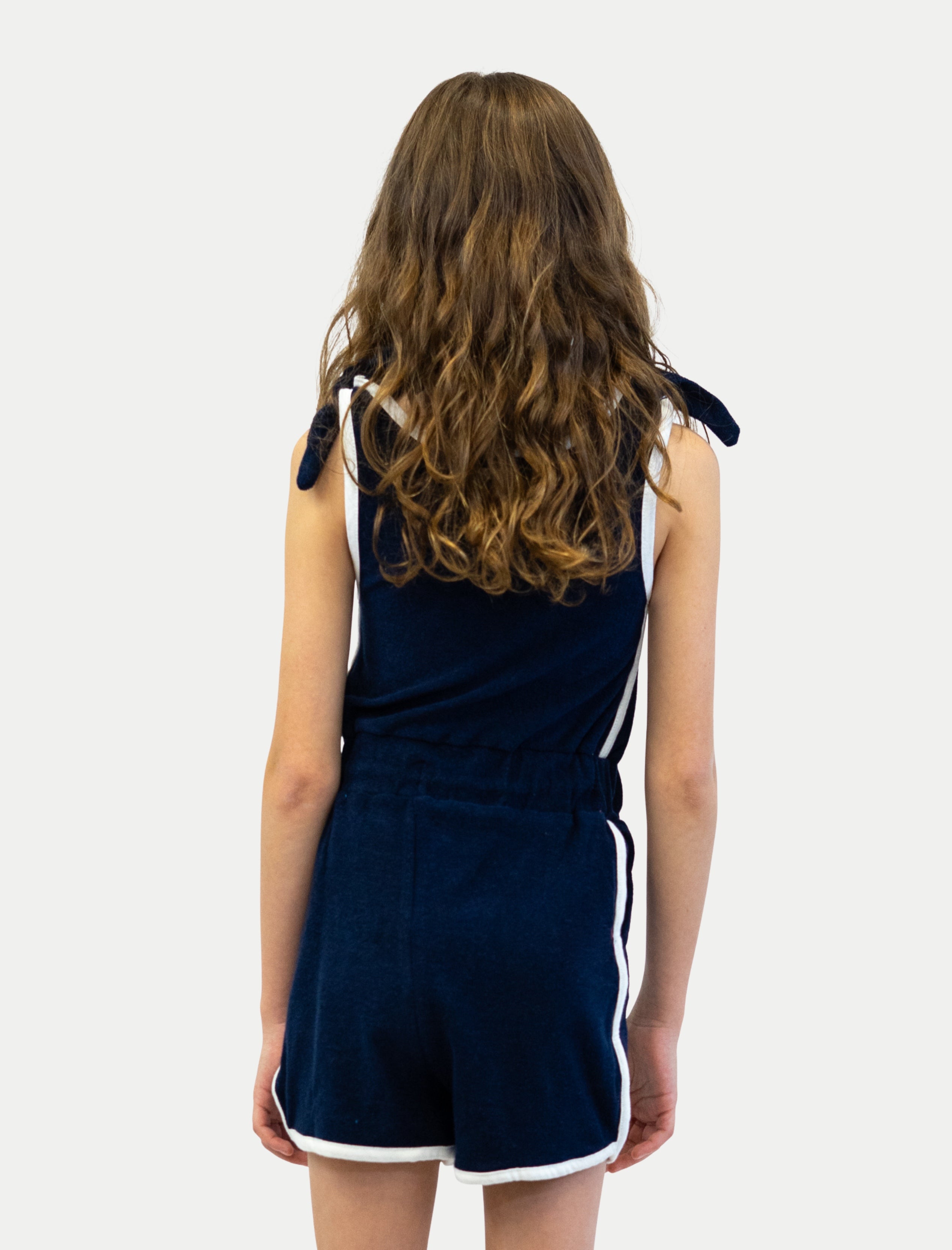 Jumper de toalla para niña espalda azul marino